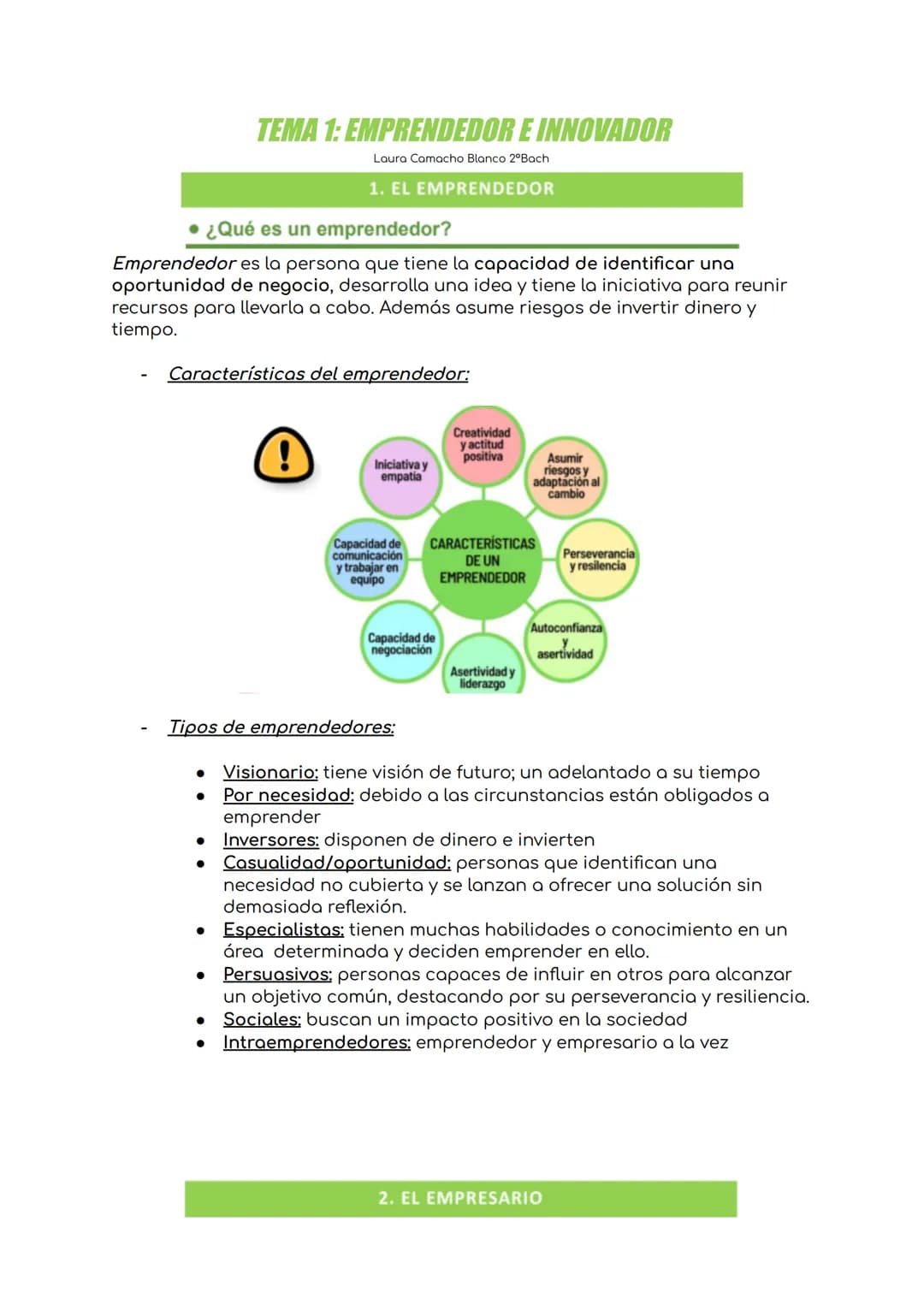 # TEMA 1: EMPRENDEDOR E INNOVADOR
Laura Camacho Blanco 2º Bach
1. EL EMPRENDEDOR
• ¿Qué es un emprendedor?
Emprendedor es la persona que