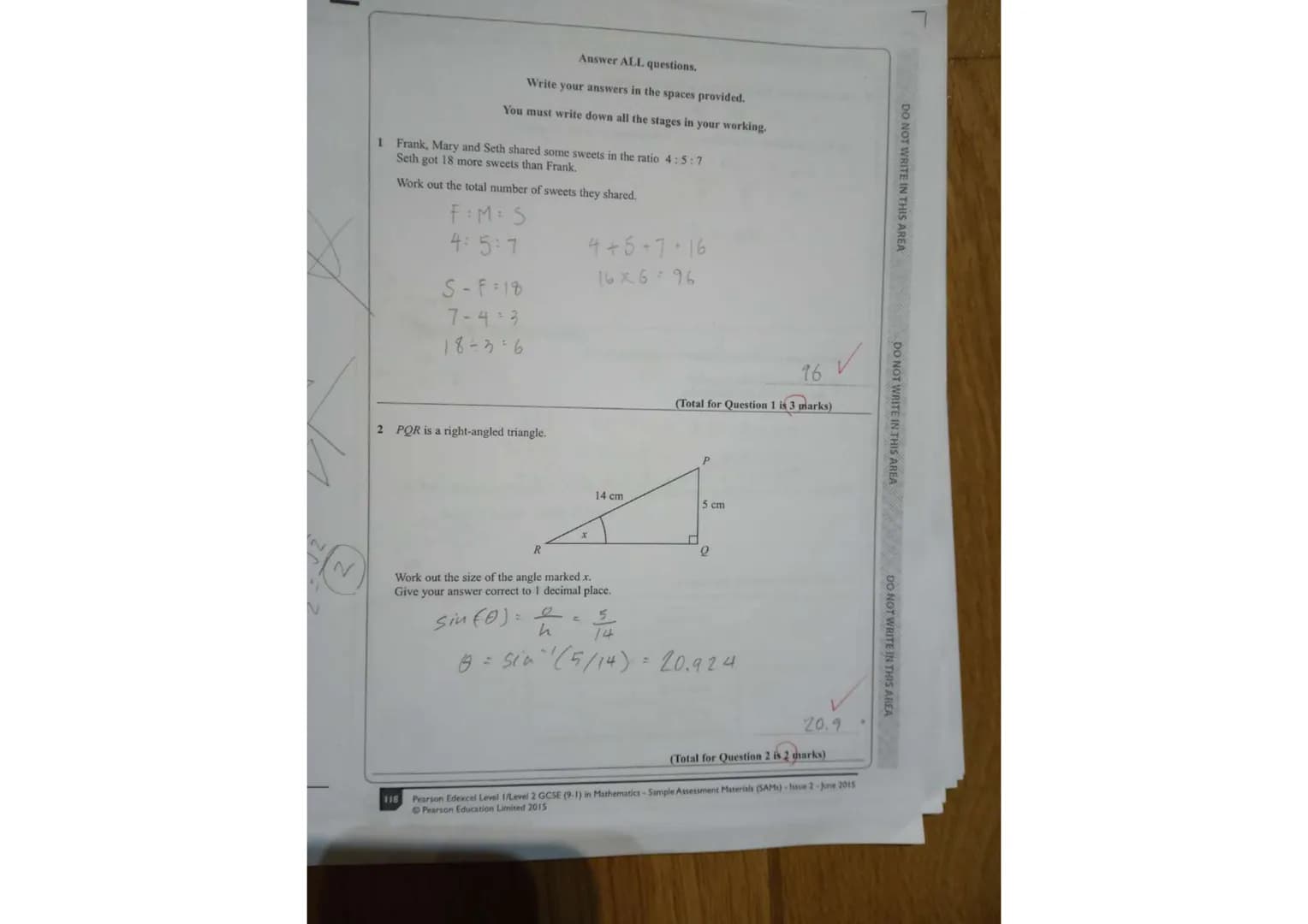 Write your name here
Surname Other names
Centre Number Candidate Number
Pearson Edexcel
Level 1/Level 2 GCSE (9-1)
Mathematics
Paper 2 (Calc