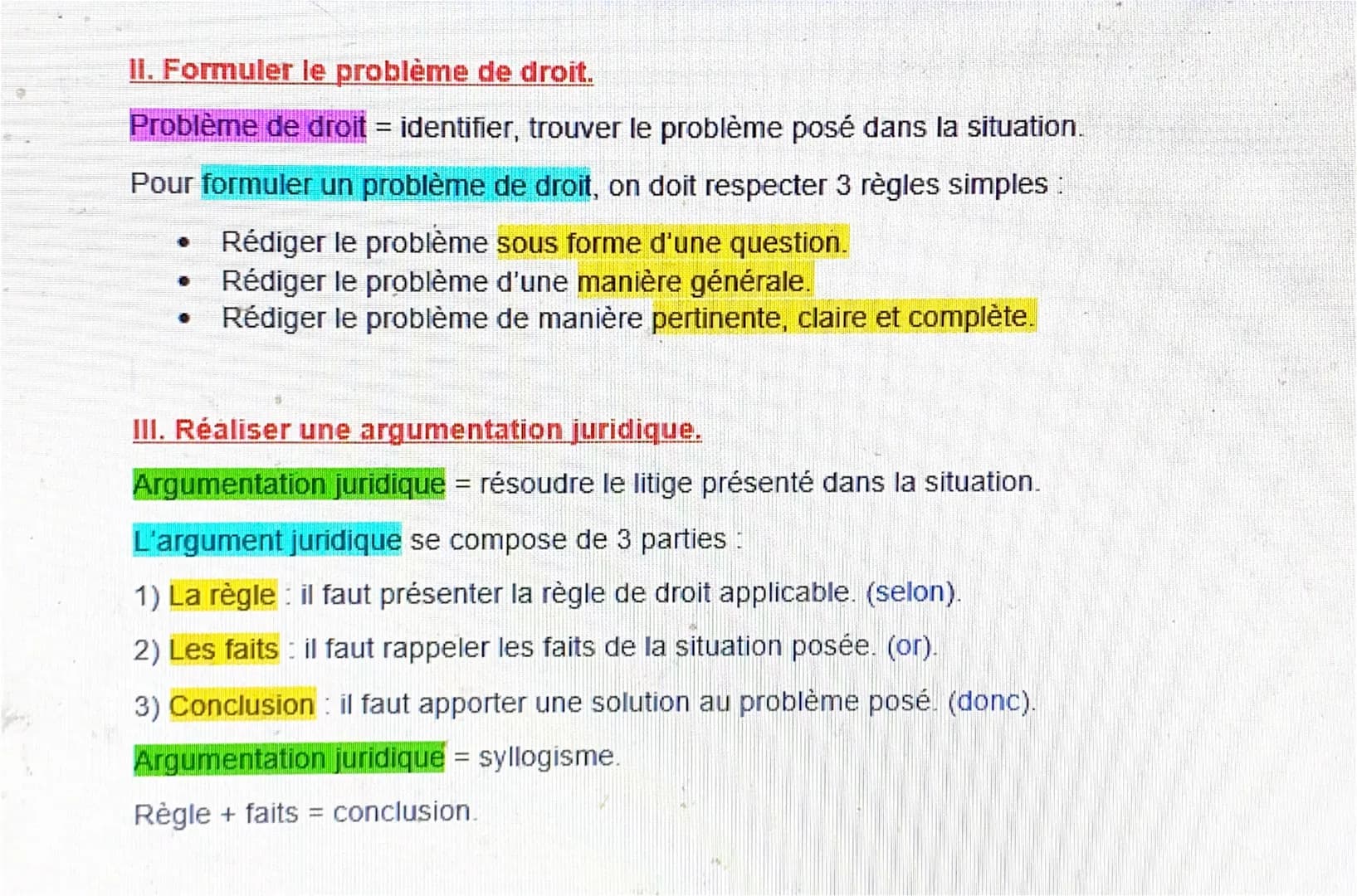 Droit - Question BAC
1) Qualifier juridiquement une situation.
2) Formuler le problème de droit.
3) Réaliser une argumentation juridique.