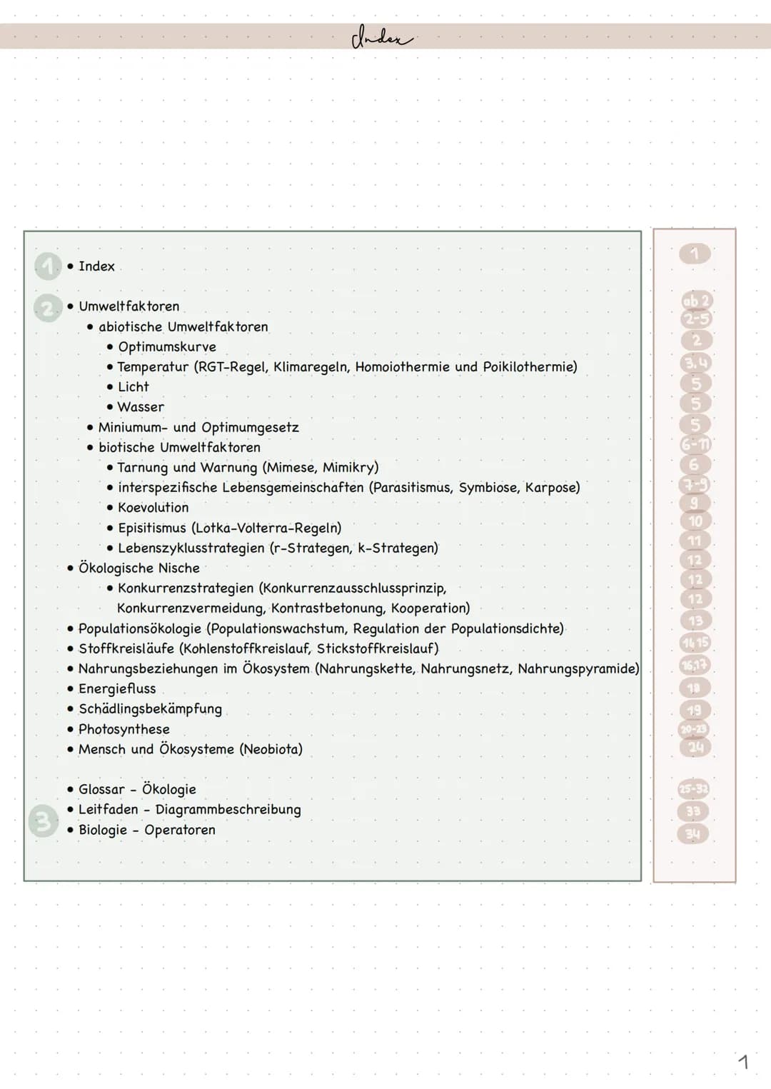 Biologie
Ökologie # Index
4. Index
2. • Umweltfaktoren
* abiotische Umweltfaktoren
* Optimumskurve
* Temperatur (RGT
