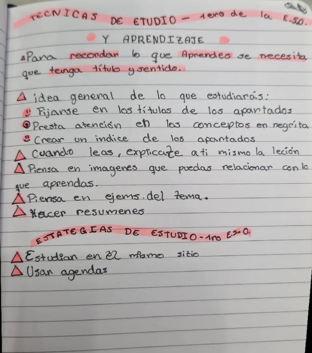 TECNICAS
DE ETUDIO - 1 ero de la E.50.
Y APRENDIZAJE
Para recordar lo que Aprendes se recesita
que tenga título y sentido.
△ idea general d