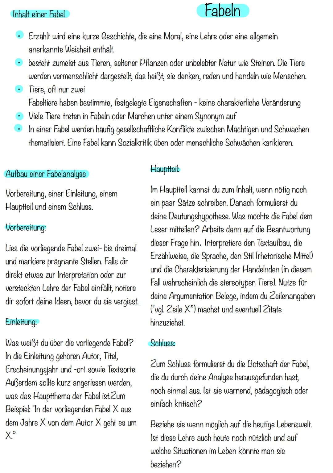 # Inhalt einer Fabel
# Fabeln
- Erzählt wird eine kurze Geschichte, die eine Moral, eine Lehre oder eine allgemein
anerkannte Weisheit ent