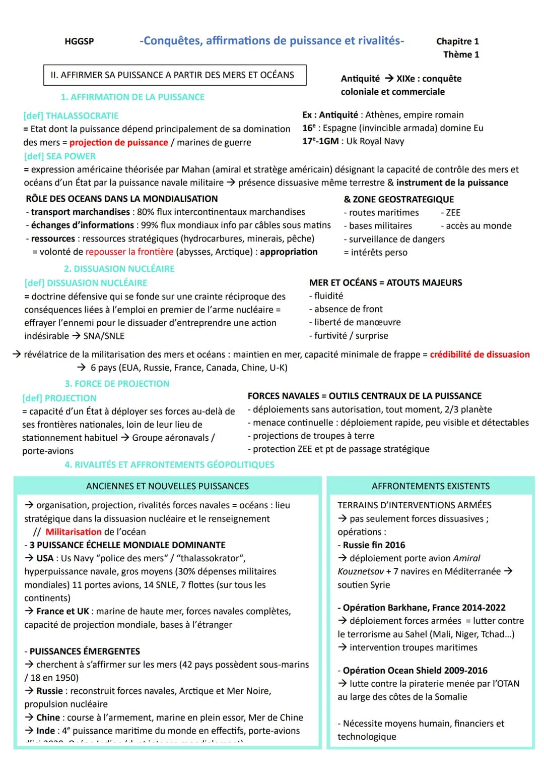 HGGSP
-Conquêtes, affirmations de puissance et rivalités-
Chapitre 1
Thème 1
Guerre froide
→ espace et domination des océans =
moyen d'expr