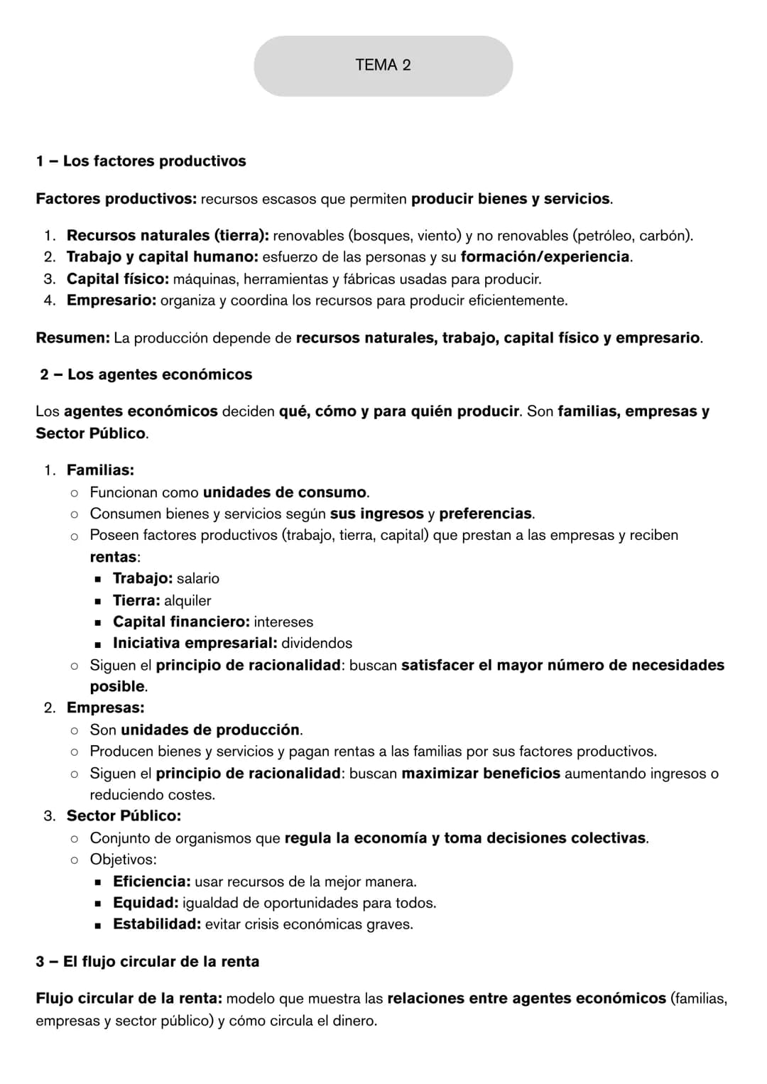 # ECONOMÍA
Tema 1 y 2
TEMA 1
1. ¿Qué es la economía?
Es la ciencia que estudia cómo administrar recursos escasos para satisfacer el mayor