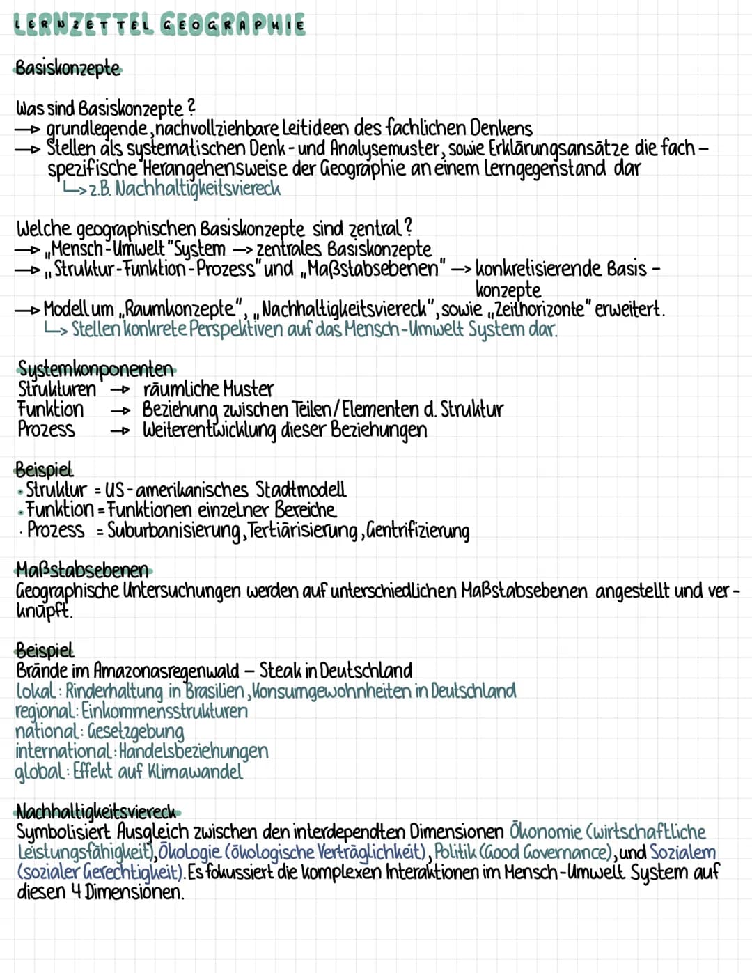 # LERNZETTEL GEOGRAPHIE
Basiskonzepte
Was sind Basiskonzepte ?
→ grundlegende, nachvollziehbare Leitideen des fachlichen Denkens
→ Stell