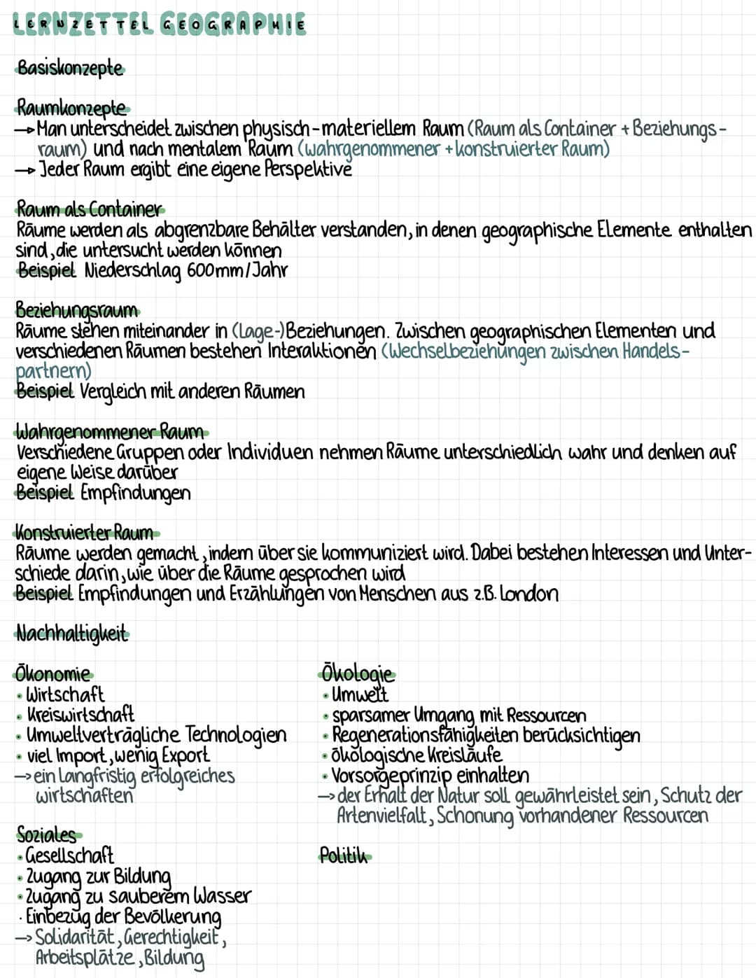 # LERNZETTEL GEOGRAPHIE
Basiskonzepte
Was sind Basiskonzepte ?
→ grundlegende, nachvollziehbare Leitideen des fachlichen Denkens
→ Stell