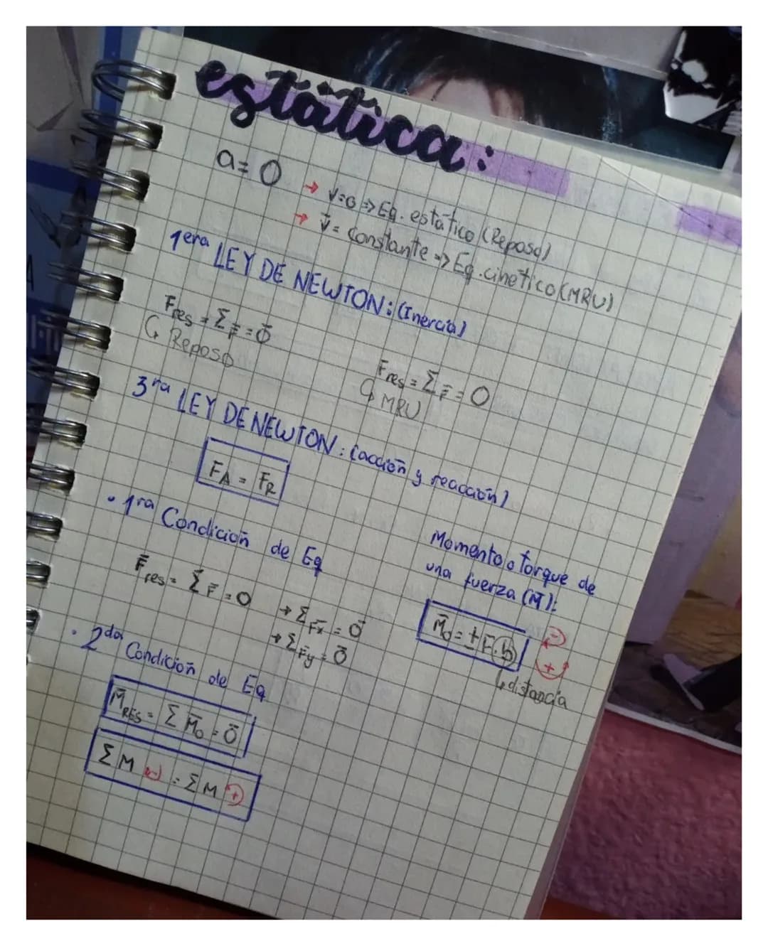 estática:
a=0v:oEq. estático (Reposo)
→constante Eg.cinetico (MRU)
Tera LEY DE NEWTON: (Inercia)
Fres
GReposo
Fres = ΣΟ
MRU
3ha LEY DE NEWTO