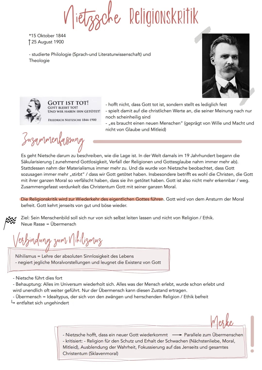 *15 Oktober 1844
†25 August 1900
# Nietzsche Religionskritik
- studierte Philologie (Sprach-und Literaturwissenschaft) und
Theologie
![alt
