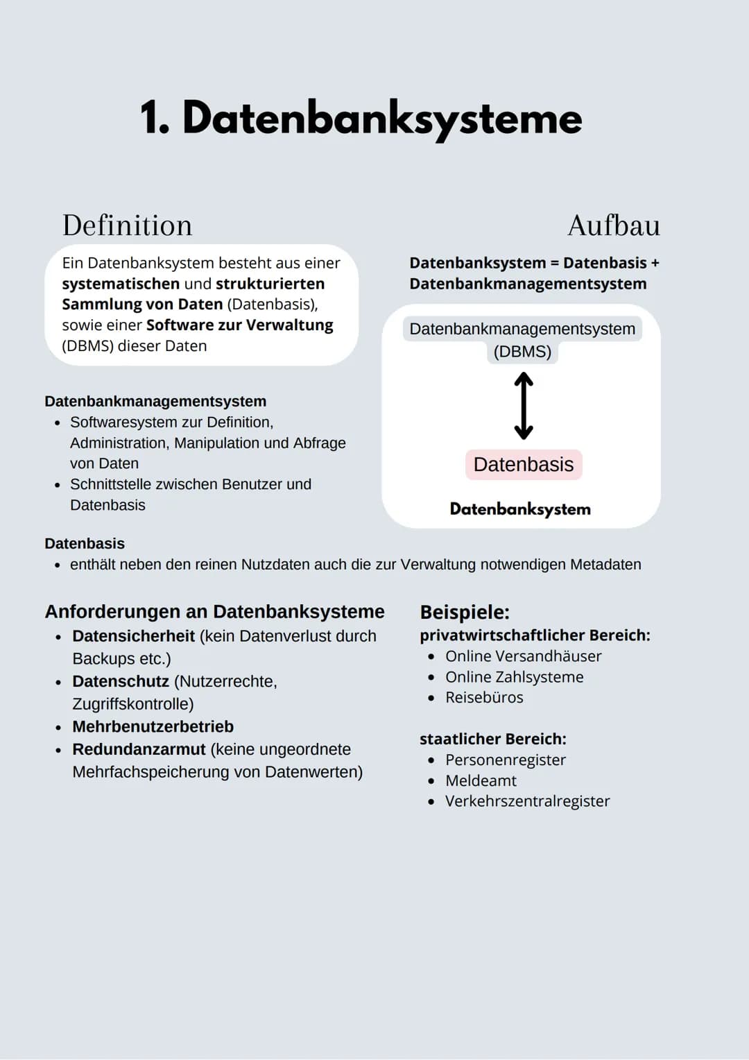 # Datenbanksysteme
ERM Modelle
Inhalt
1. Aufbau und Definition Datenbanksystem
2. Definition Entität, Entitätstyp, Schlüssel
3. ER-Modelle