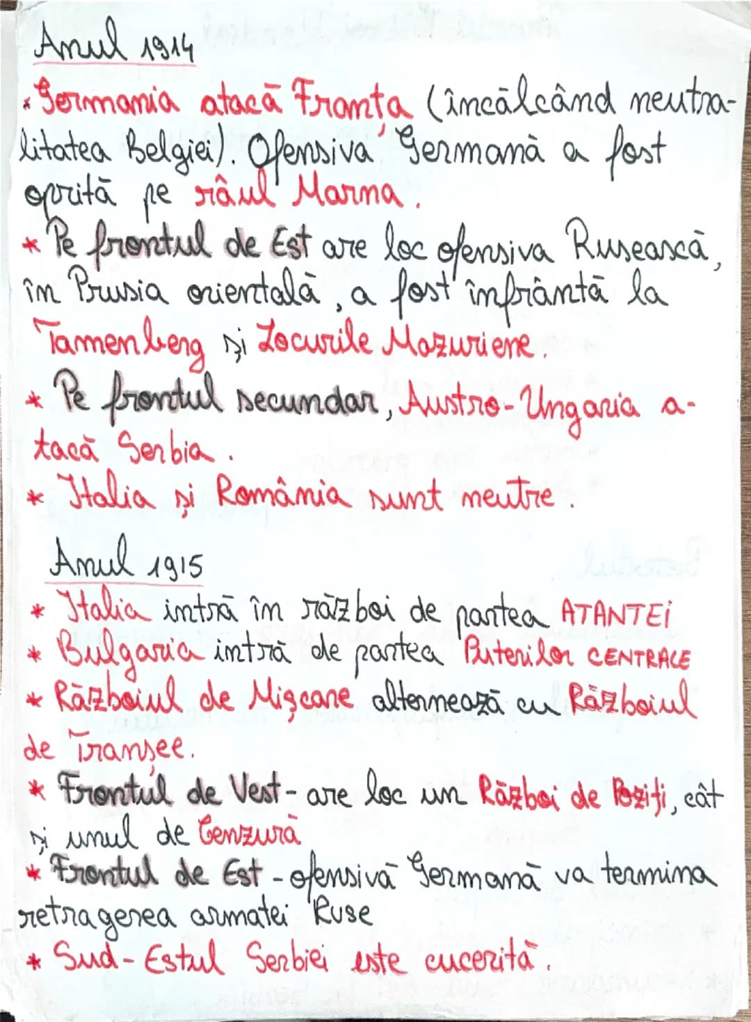 # Primul Război Mondial (1914-1918)
Evolutia aliantelor si fronturile
de lupta
Cauze: * lupta pentru împărţirea şi reîmpăn-
tirea lumii
*