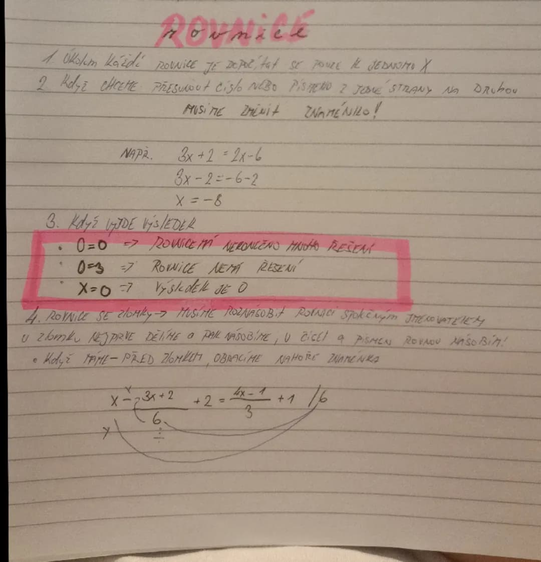 # ROVNICE
1. Ukolum každí ROVNICE JE DE POR, tat SE POVRE IK JEDNOMO X
2. Když CHCEME PRESUNOut Cislo NEBO PISMENO I JONE STRANY NA DRUHOU
