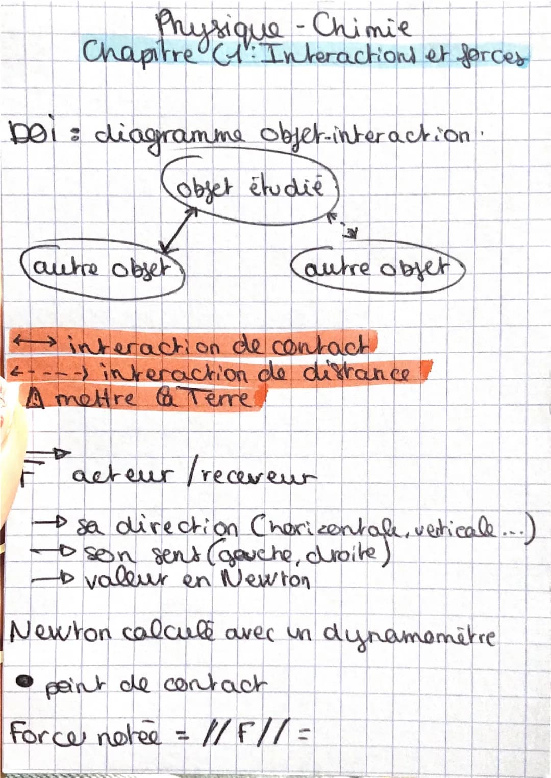 Physique-Chimie
Chapitre C Interactions et forces
Doi: diagramme objet-interaction.
Objet étudie
autre objet
autre objet
interaction de