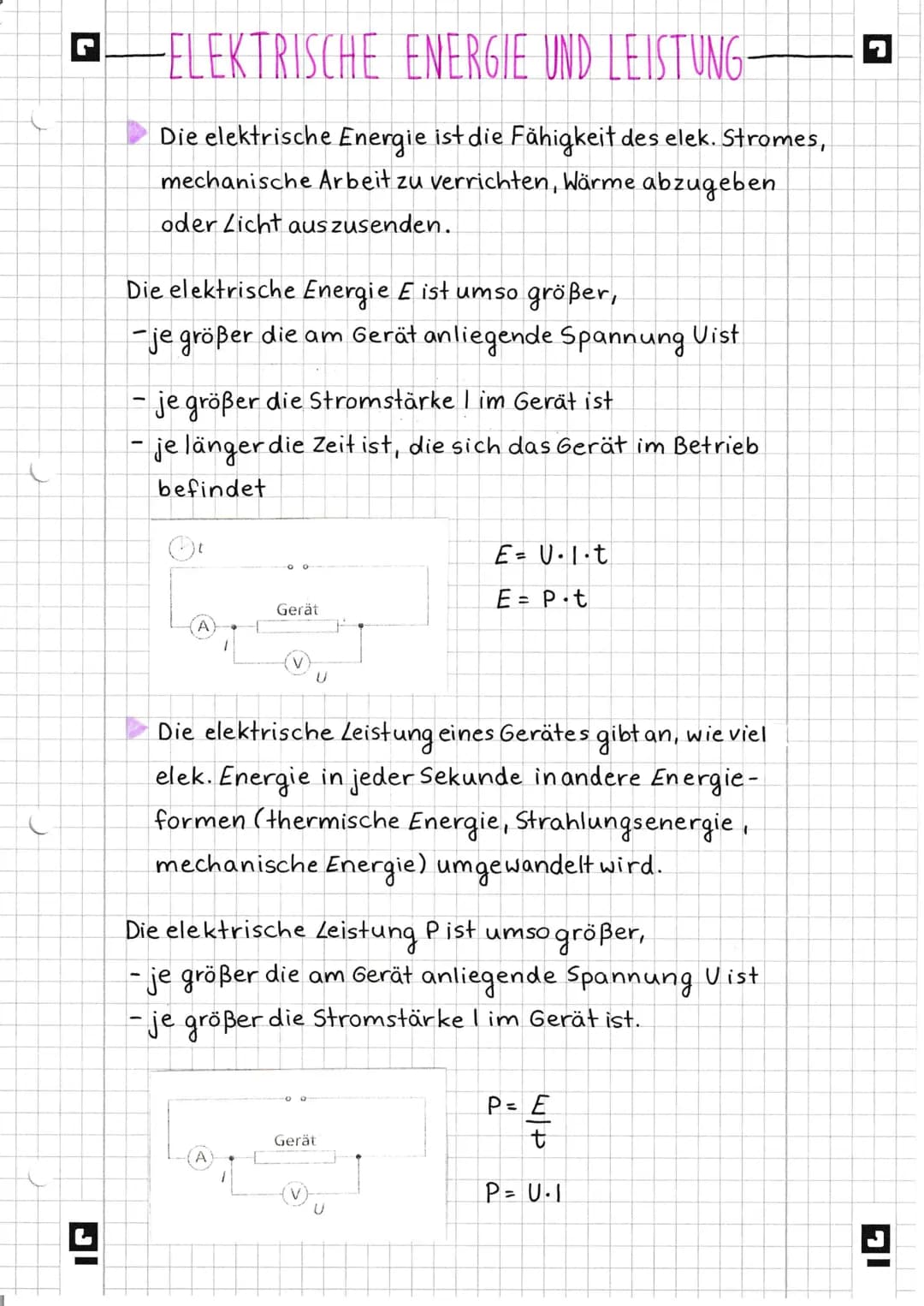 ◉ ELEKTRISCHE ENERGIE UND LEISTUNG-
Die elektrische Energie ist die Fähigkeit des elek. Stromes,
mechanische Arbeit zu verrichten, Wärme ab