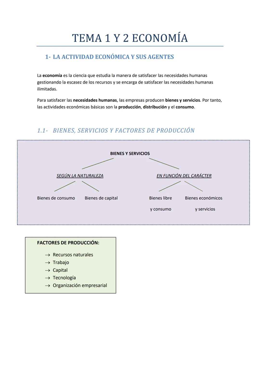 # TEMA 1 Y 2 ECONOMÍA
1- LA ACTIVIDAD ECONÓMICA Y SUS AGENTES
La economía es la ciencia que estudia la manera de satisfacer las necesidade