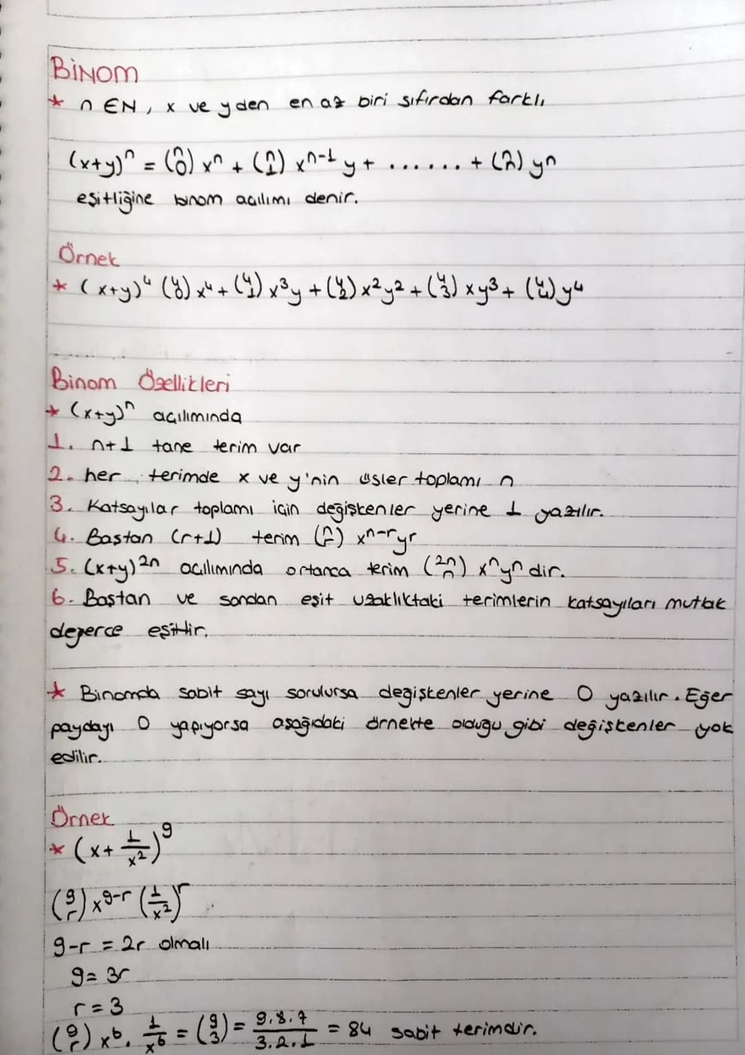 # BINOM
*n EN, x ve y den. en az biri sıfırdan farklı
$(x+y)^n = {n \choose 0} x^n+ {n \choose 1} x^{n-1}y + ...... + {n \choose n} y^n$
eş