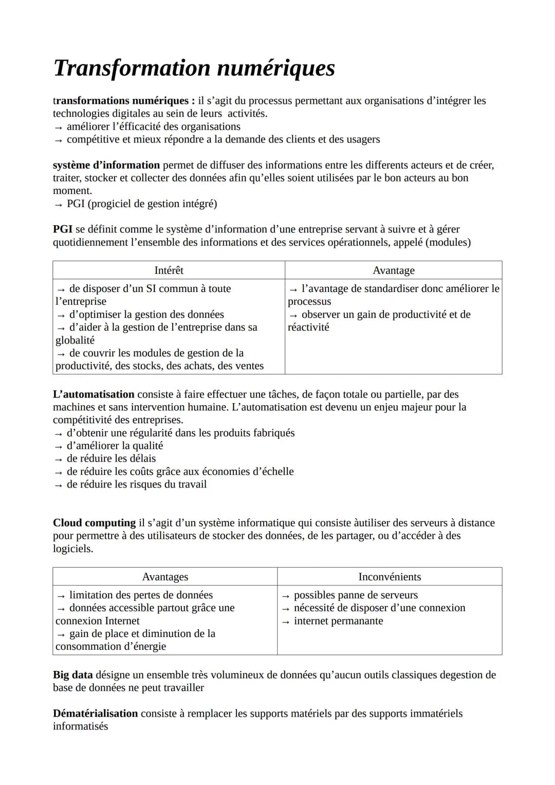 Transformation numériques
transformations numériques: il s'agit du processus permettant aux organisations d'intégrer les
technologies digit