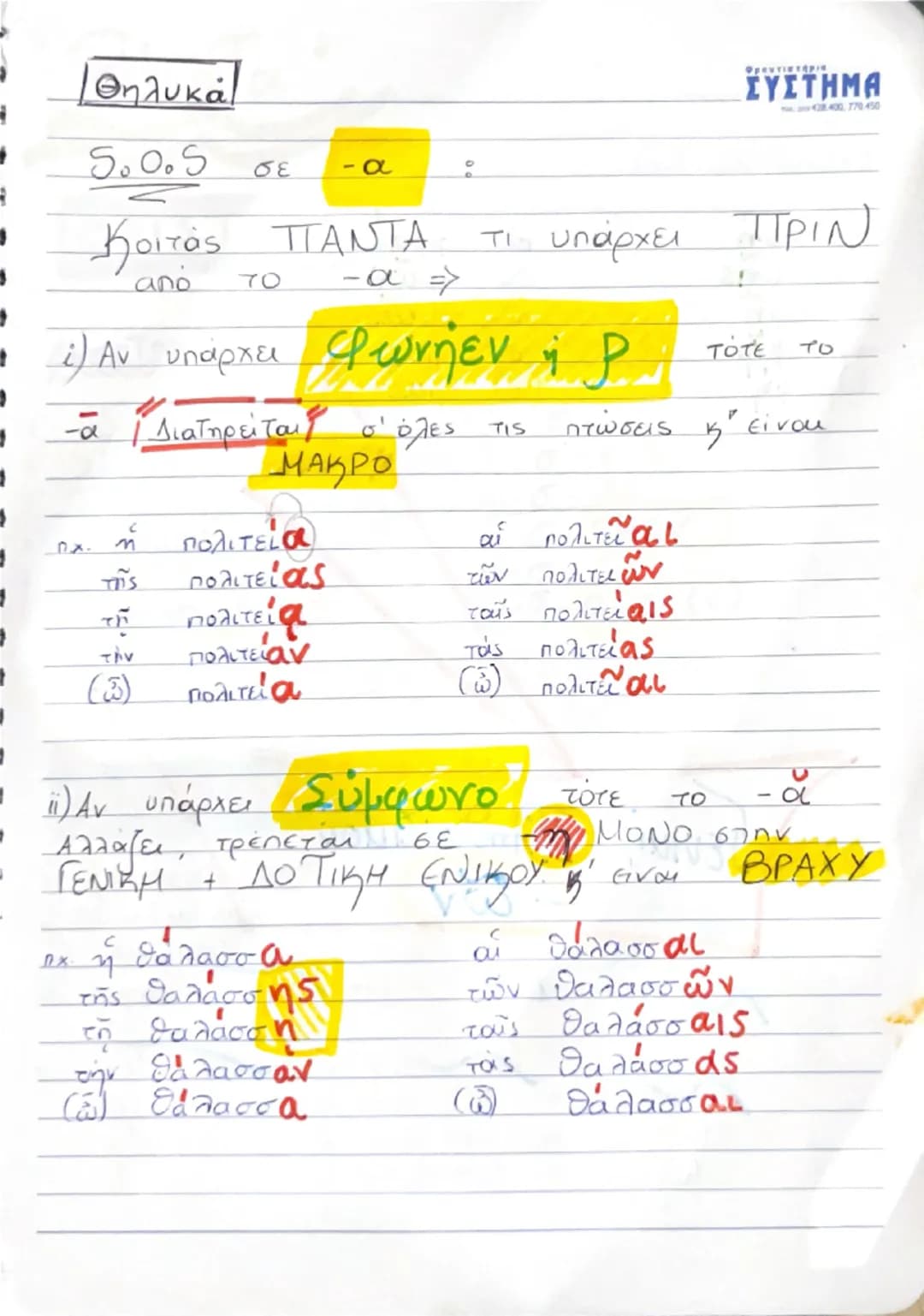 # ΚΥΣΤΗΜΑ ΣΟυσιαστικά
Β΄ κλίση
Ανδροκρα
τούμενη
ΑΡΣΕΝΙΚΑ
-OS
καταλήξεις α
ΟΥΔΕΤΕΡΑ
ΘΗΛΥΚΑ
-OV
SO-
Κλίνονται Ακριβώς
TO
ΙΔΙΟ
ΟΝΟΜΑ