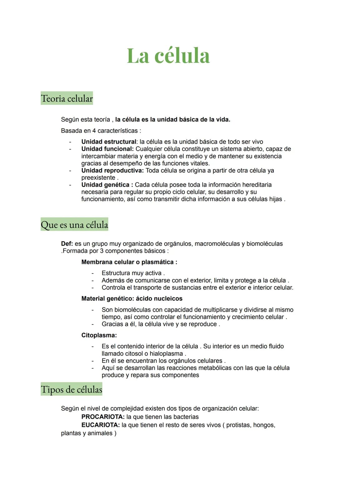 <h2>Teoría Celular: Resumen</h2>
<p>La teoría celular es una parte fundamental de la biología que establece que la célula es la unidad básic
