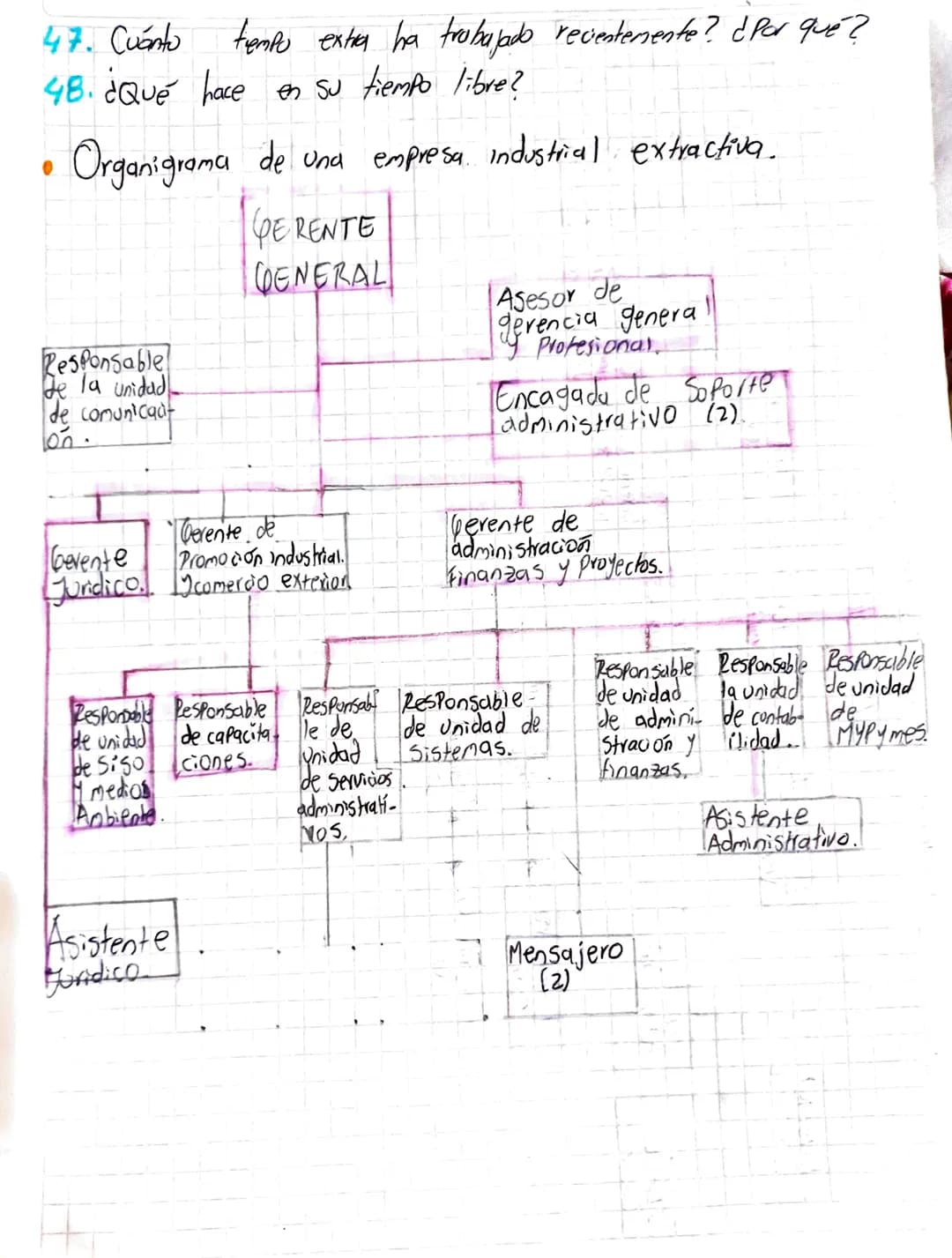 47. Cuánto tempo extra ha trabajado recientemente? ¿Por qué?
48. ¿Qué hace en su tiempo libre?
• Organigrama de una empresa industrial extra