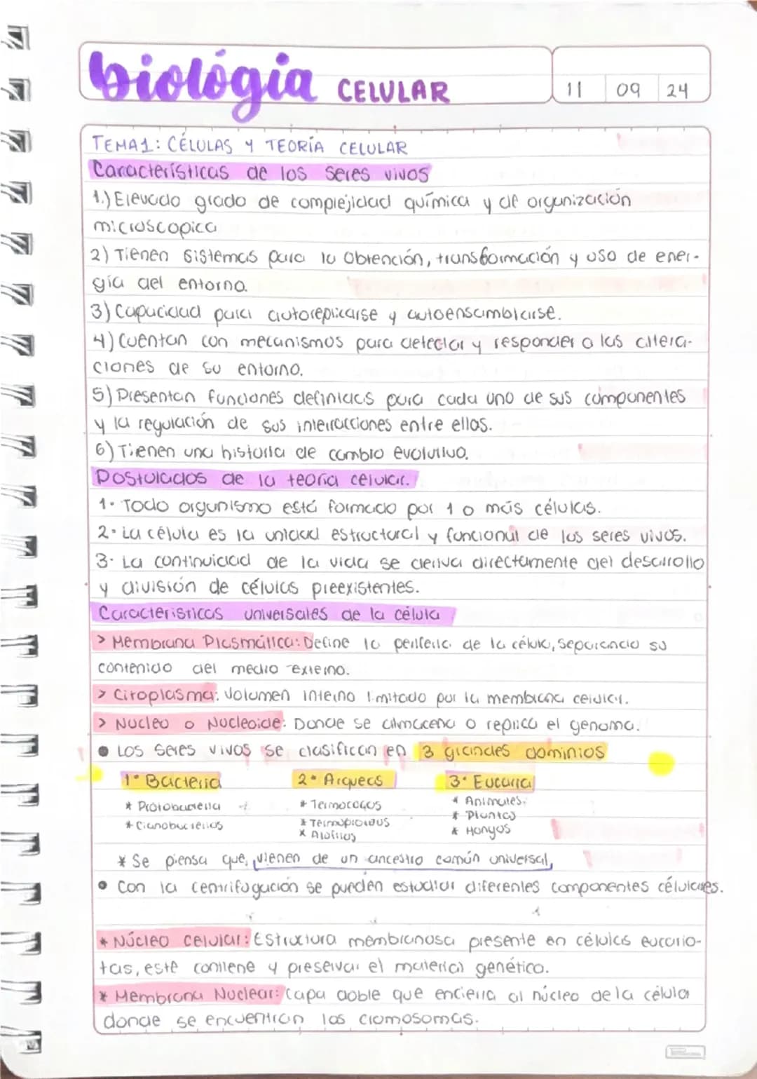 # biológia CELULAR
TEMA1: CÉLULAS Y TEORIA CELULAR
## Características de los seres vivos
11 09 24
1.) Elevacio grado de compiejicial quí