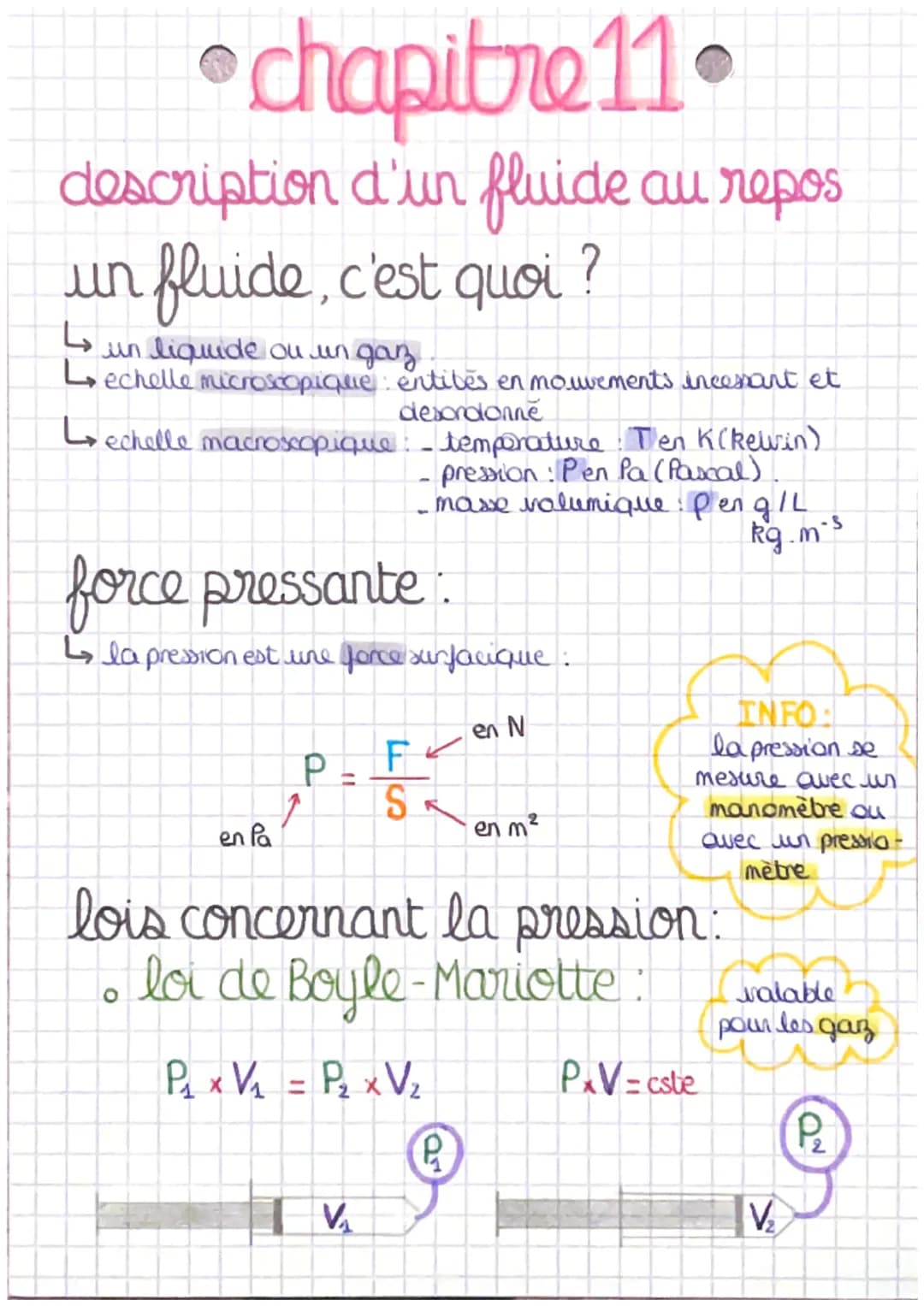 # chapitre 11.
description d'un fluide au repos
un fluide, c'est quoi ?
* un liquide ou un gaz
* echelle microscopique: entites en m