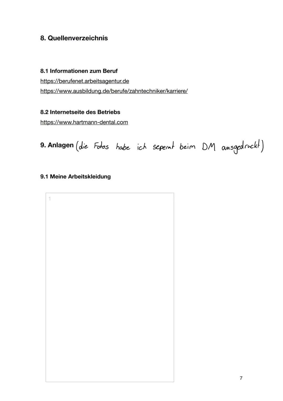 # Praktikumsbericht
, 9c
24. Januar 2022 bis 10. Februar 2022
Hartmann Dental GmbH # Inhaltsverzeichnis
1. Wahl des Praktikumsplatzes
1