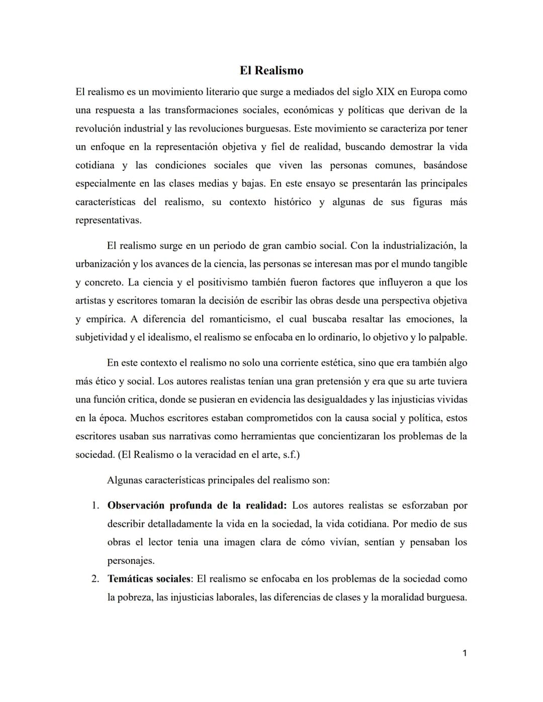 # El Realismo
El realismo es un movimiento literario que surge a mediados del siglo XIX en Europa como
una respuesta a las transformaciones