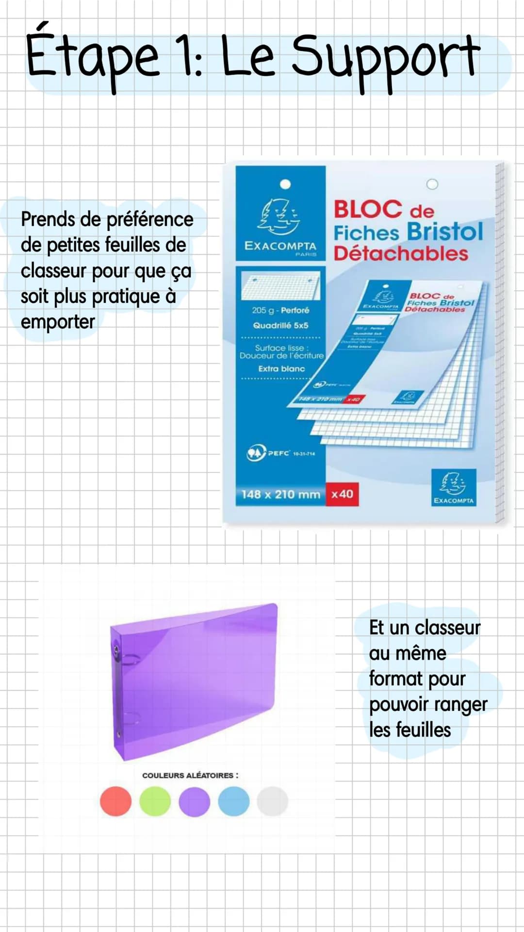# Comment
créer sa
propre fiche
de révision
_Emejo_study_ # Étape 1: Le Support
Prends de préférence
de petites feuilles de
classeur po