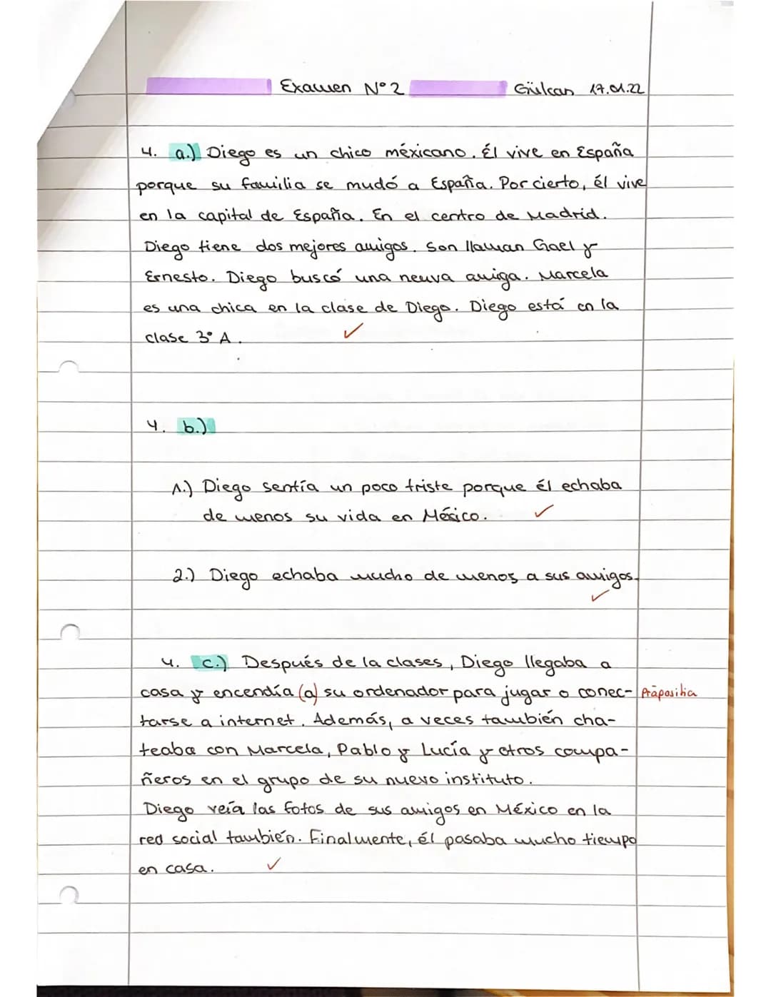 2021/2022
E Spa 03
examen N° 2
examen N° 2
fecha: Hoy es el diecisiete de enero de 2022. (2) 2
día de la semana: lunes (1) 1
ombre y a