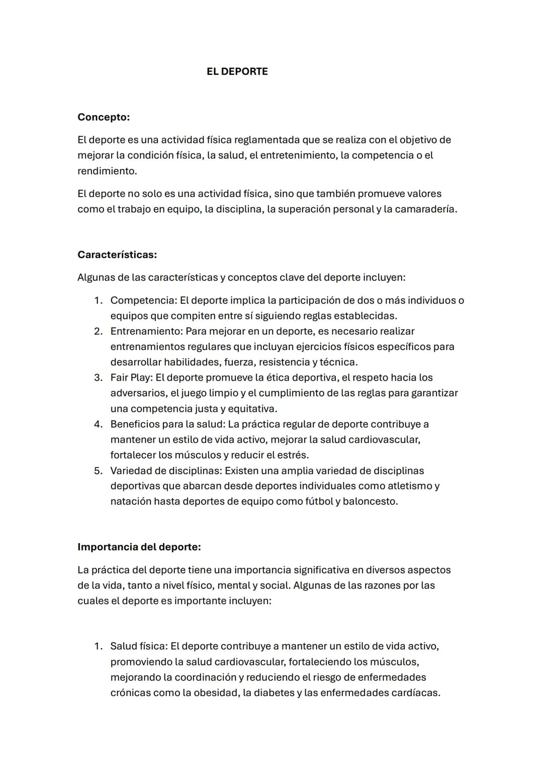 # EL DEPORTE
Concepto:
El deporte es una actividad física reglamentada que se realiza con el objetivo de
mejorar la condición física, la s