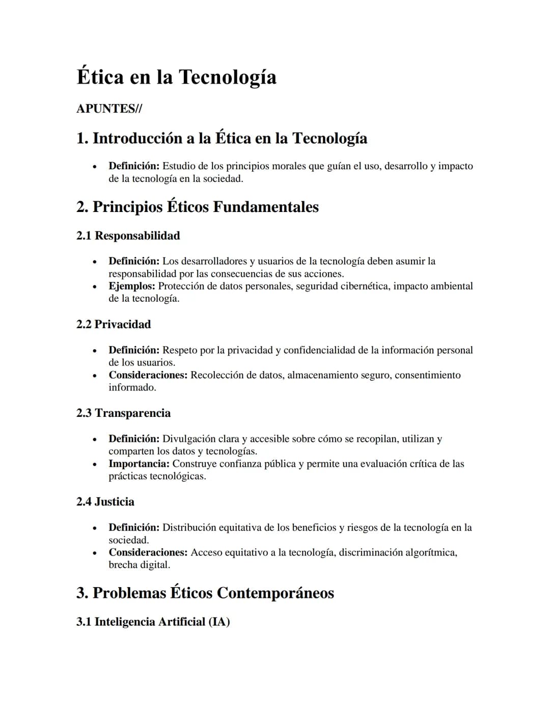 # Ética en la Tecnología
APUNTES//
1. Introducción a la Ética en la Tecnología
- Definición: Estudio de los principios morales que guían