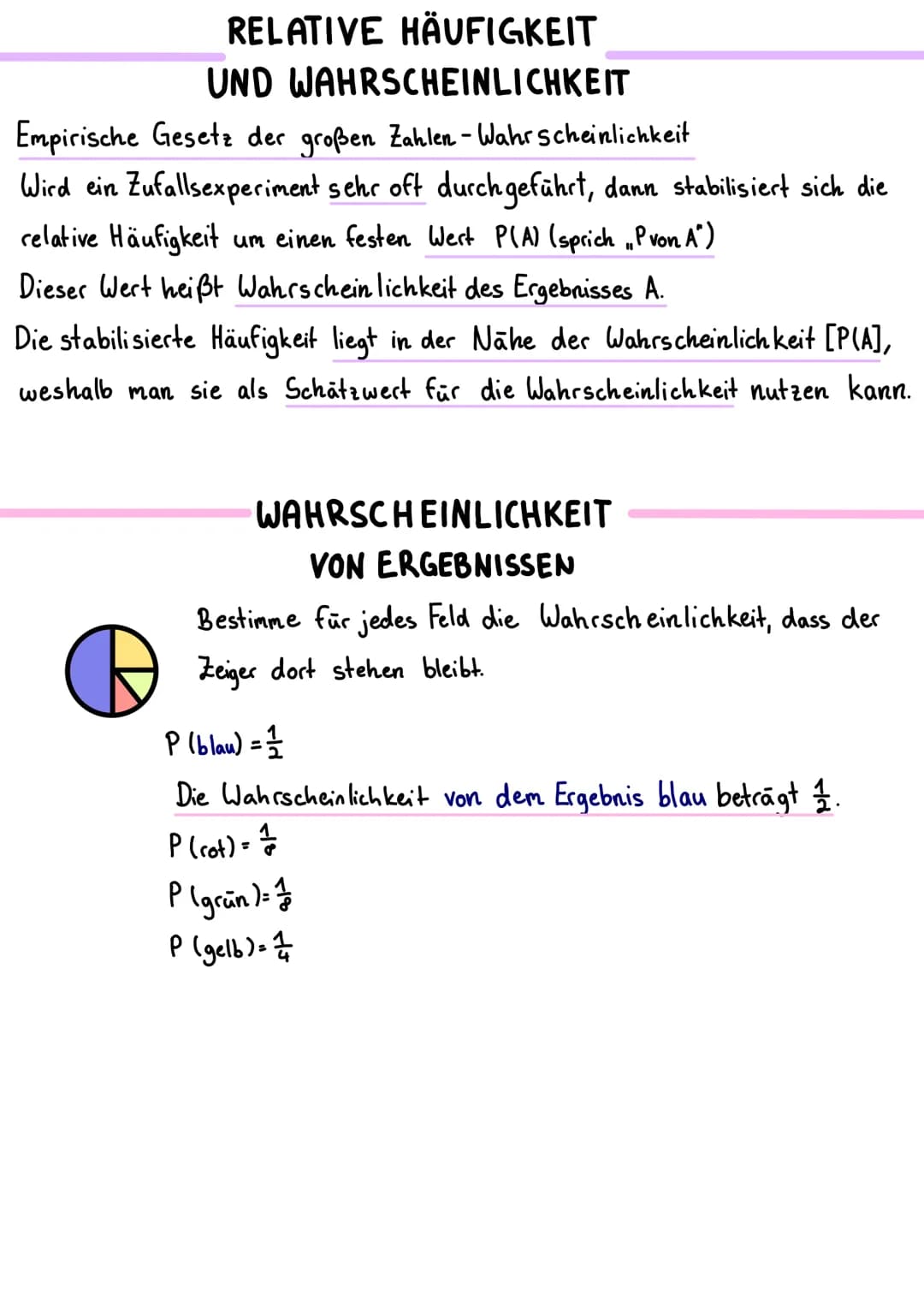 ZUFALLSEXPERIMENT
Merkmale:
- verschiedene Ergebnisse möglich (Versuchsausgänge)
- diese können vor der Durchführung angegeben werden
- Exp