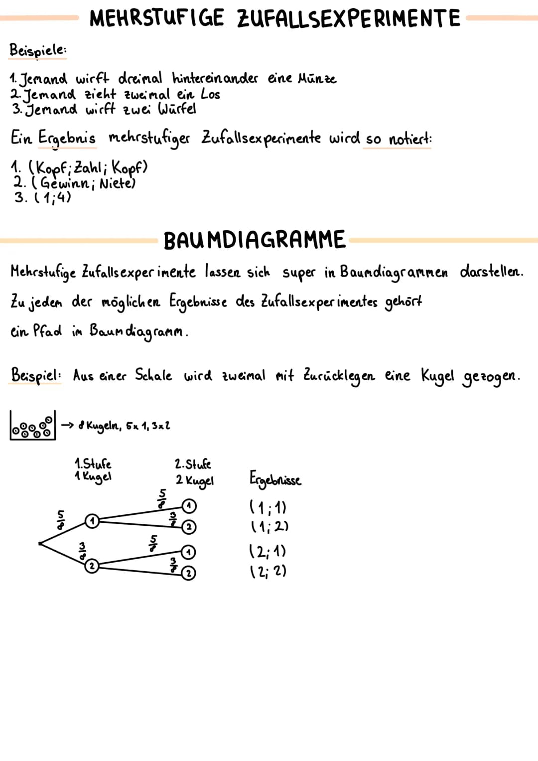 ZUFALLSEXPERIMENT
Merkmale:
- verschiedene Ergebnisse möglich (Versuchsausgänge)
- diese können vor der Durchführung angegeben werden
- Exp