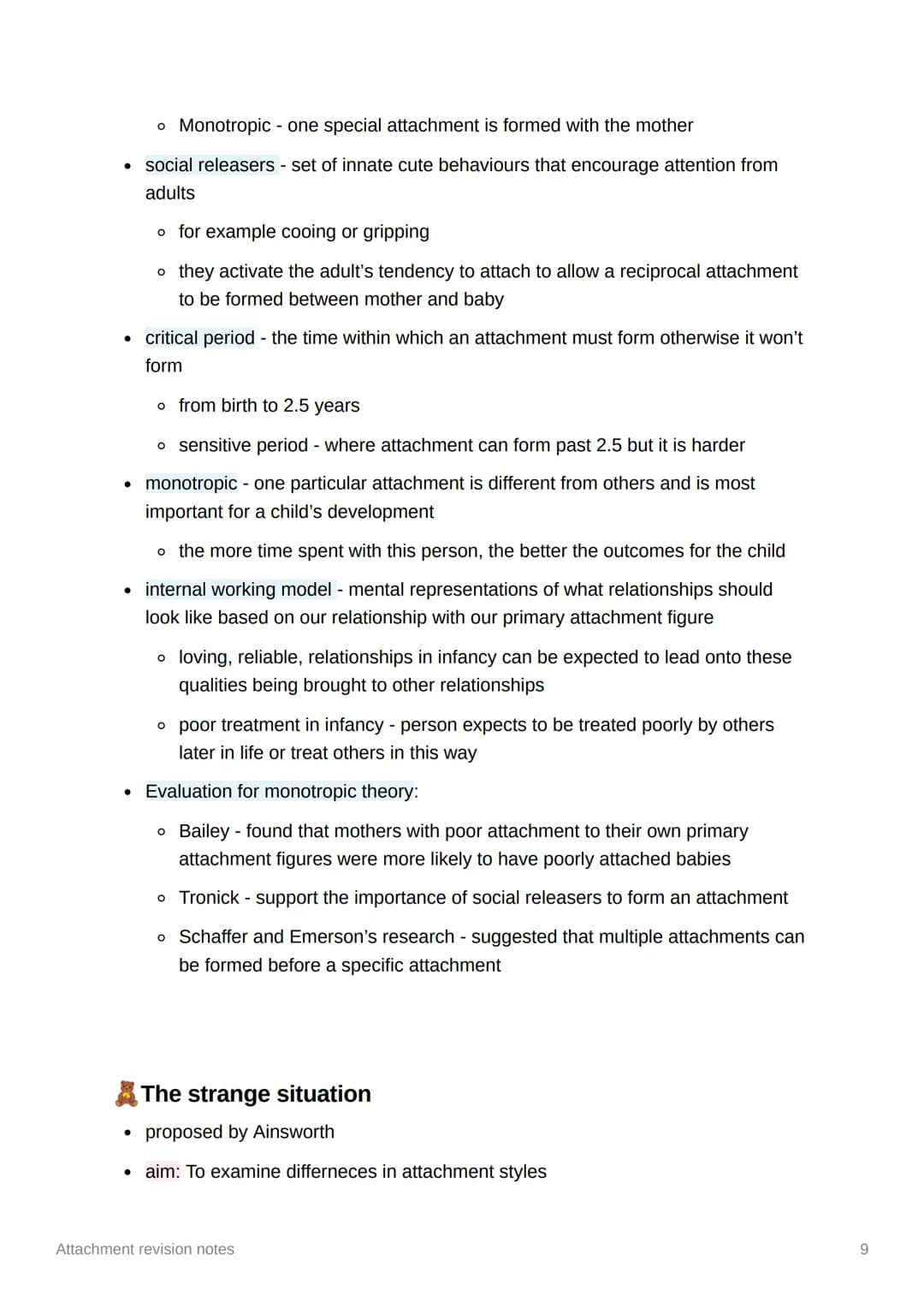 Attachment revision notes
Caregiver-infant interactions
* attachment - a close two way emotional bond between two individuals, seeing
th