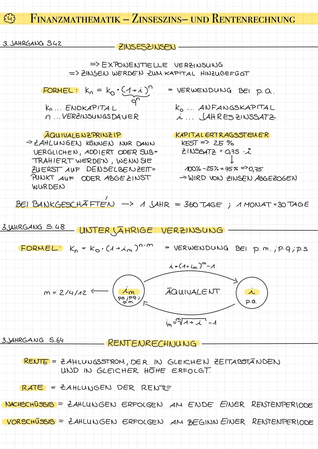 # FINANZMATHEMATIK - ZINSESZINS- UND RENTENRECHNUNG
3. JAHRGANG S42
ZINSESZINSEN
=> EXPONENTIELLE VERZINSUNG
=> ZINSEN WERDEN ZUM KAPITAL