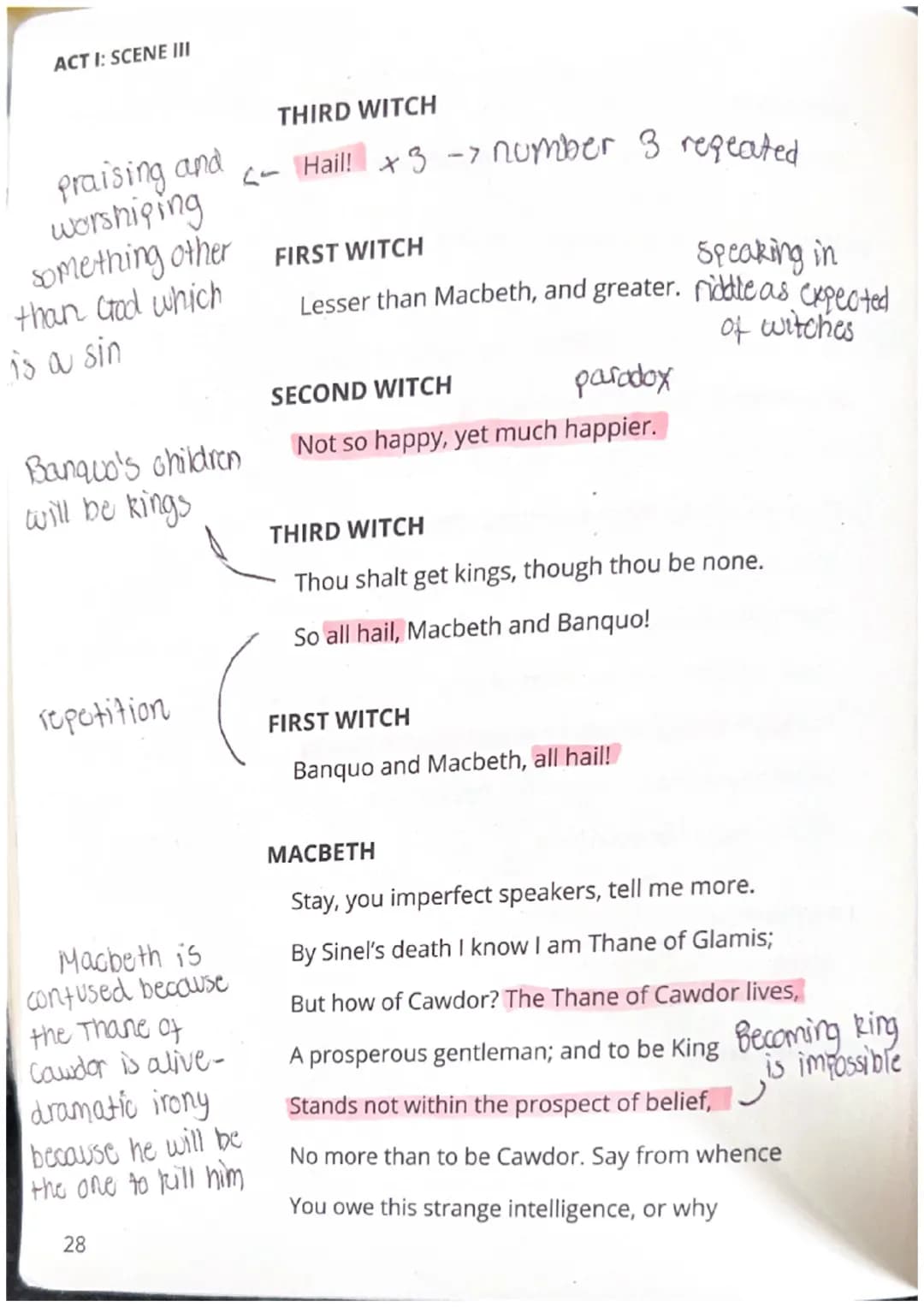 SCENE III
ACT I: SCENE III
A heath. Thunder. pathetic fallacy
scene 1: witches
↓
scene 2: humans
Enter the three WITCHES. meet again
when t