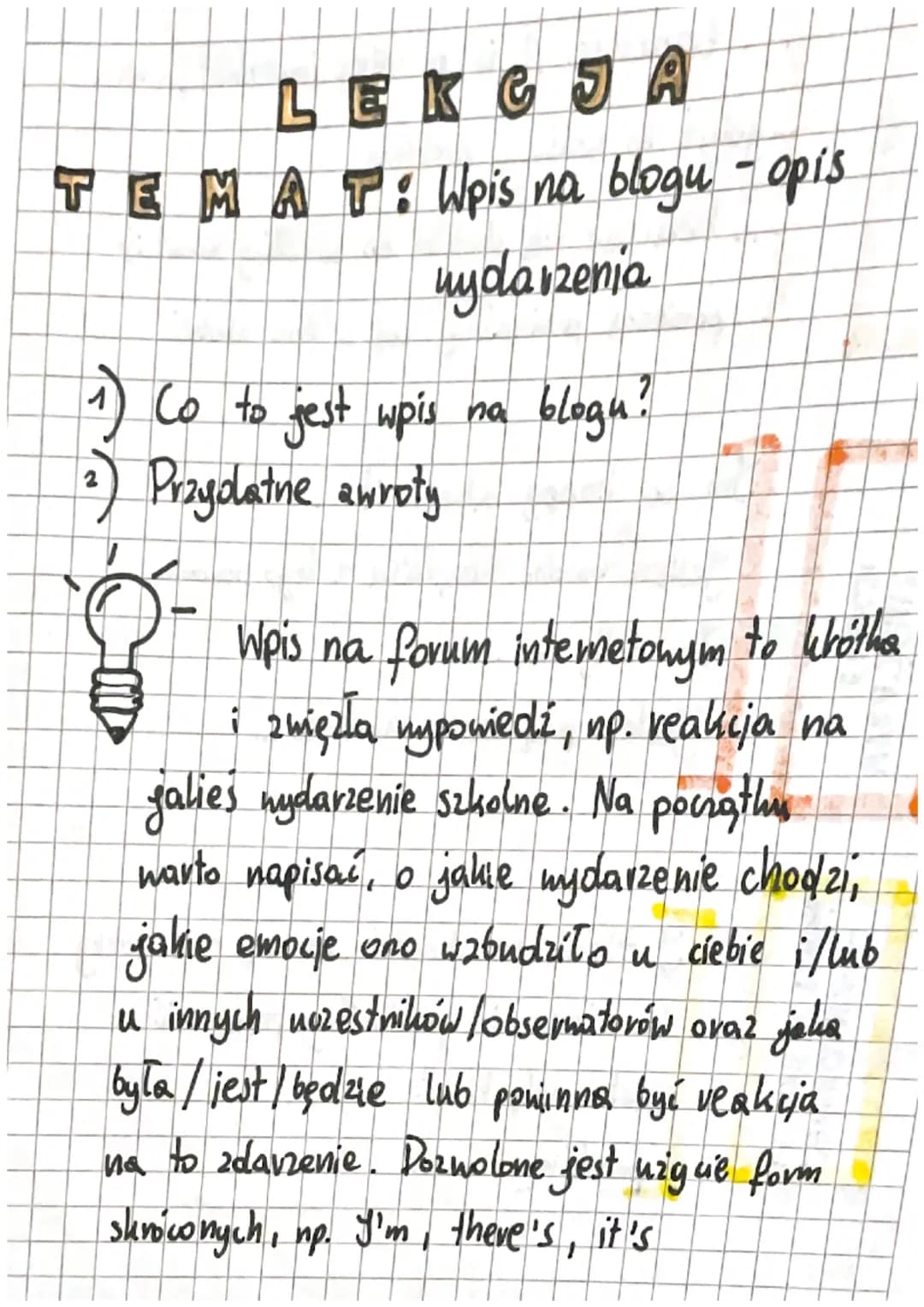 # LEKCJA
TEMAT: Wpis na blogu - opis
uydarzenia
1) Co to jest wpis na blogu?
2) Przydatne awroty
Wpis na forum intemetonym to lkhotha
i