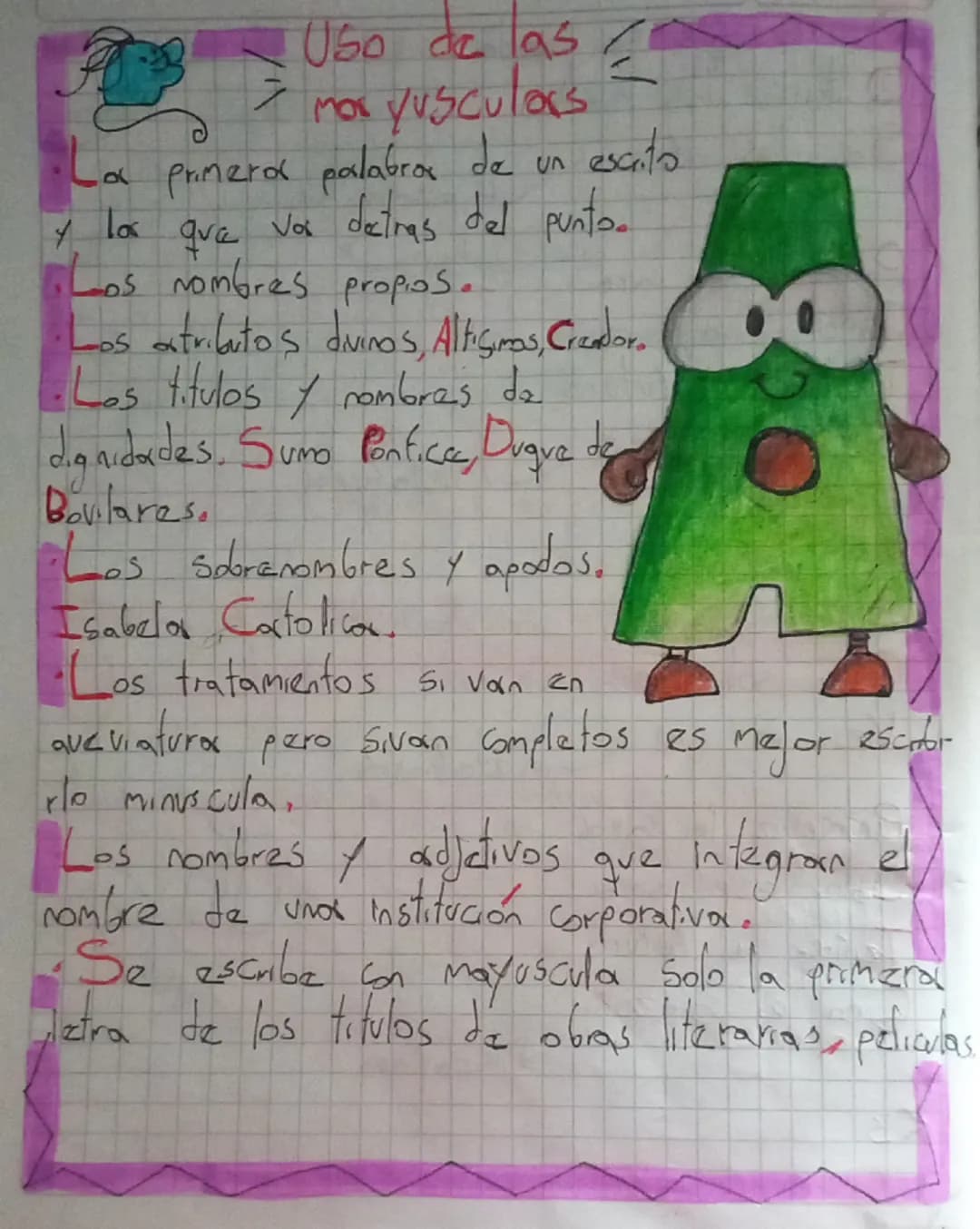 - Uso de las
- mor yusculars
- La primera palabra de un escrito
y los que va detras del punto.
- Los nombres propios.
- Los atributos divino