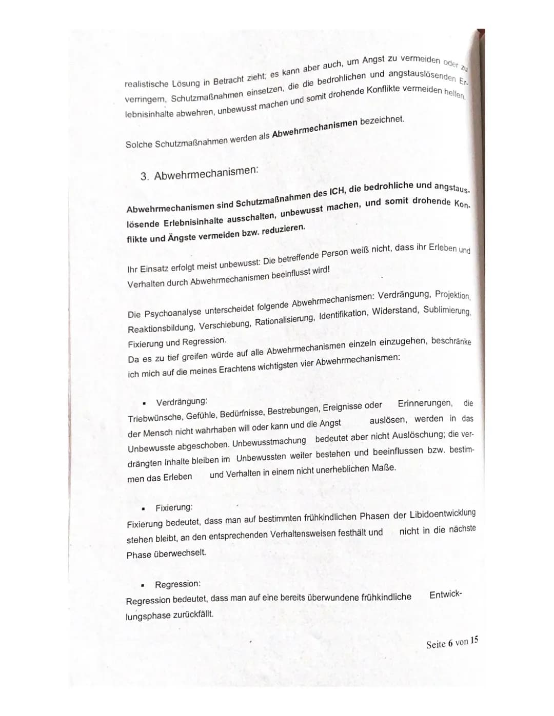 # Abitur
Die psychoanalytische Theorie - Zusammenfassung
1. Grundannahmen der Psychoanalytischen Theorie
2. Instanzenmodell
3. Abwehrmecha