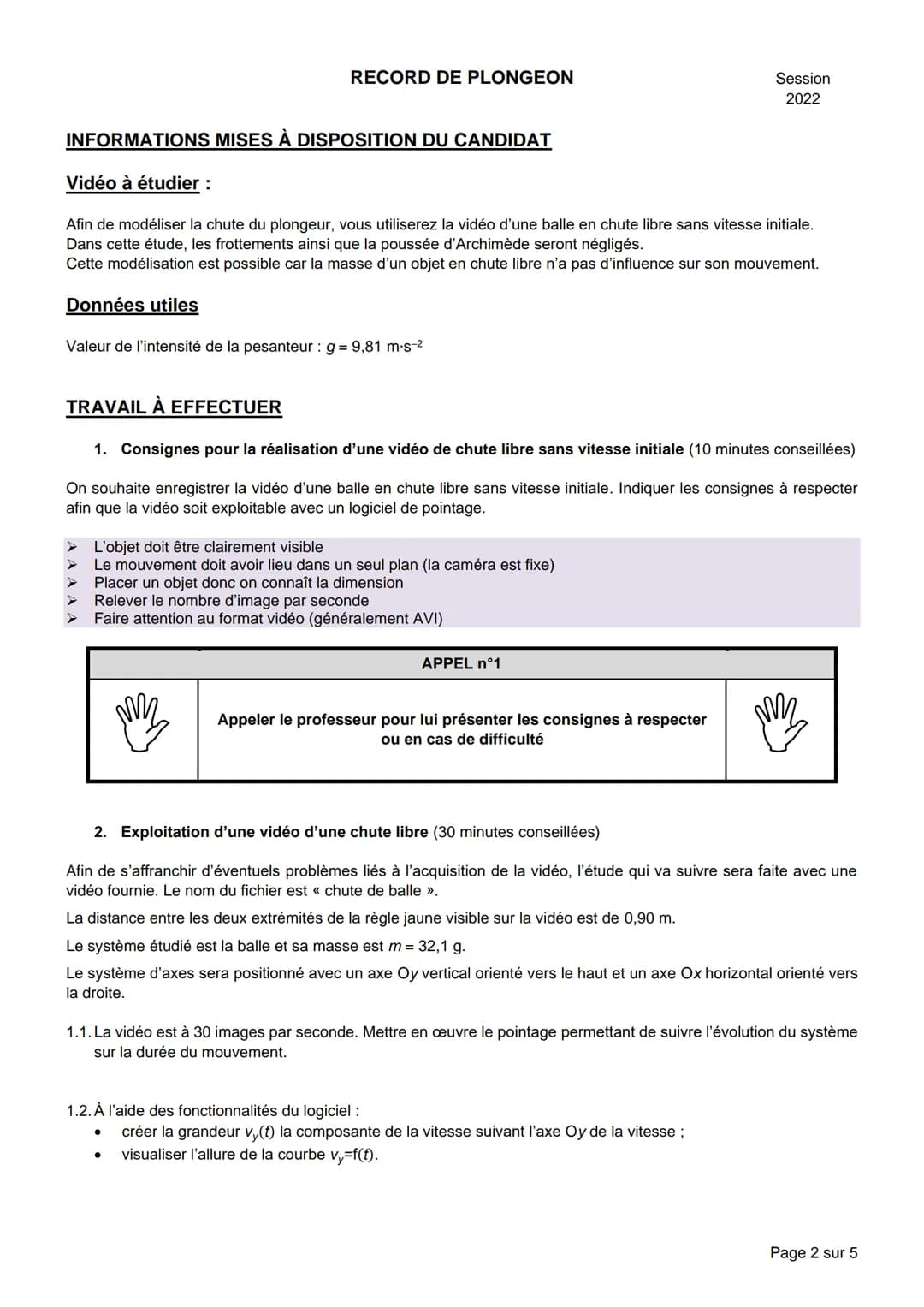 <h2>RECORD DE PLONGEON</h2>
<h3>BACCALAURÉAT GÉNÉRAL</h3>
<h4>Épreuve pratique de l'enseignement de spécialité physique-chimie</h4>
<h5>Éva