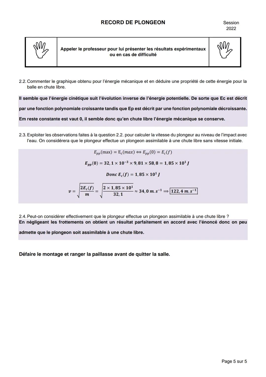 <h2>RECORD DE PLONGEON</h2>
<h3>BACCALAURÉAT GÉNÉRAL</h3>
<h4>Épreuve pratique de l'enseignement de spécialité physique-chimie</h4>
<h5>Éva