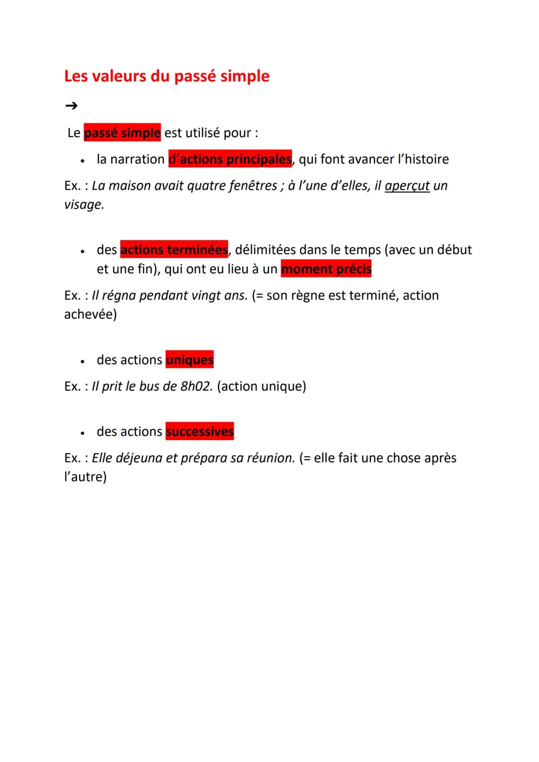 Les valeurs du passé simple
←
Le passé simple est utilisé pour :
* la narration d'actions principales, qui font avancer l'histoire
Ex.