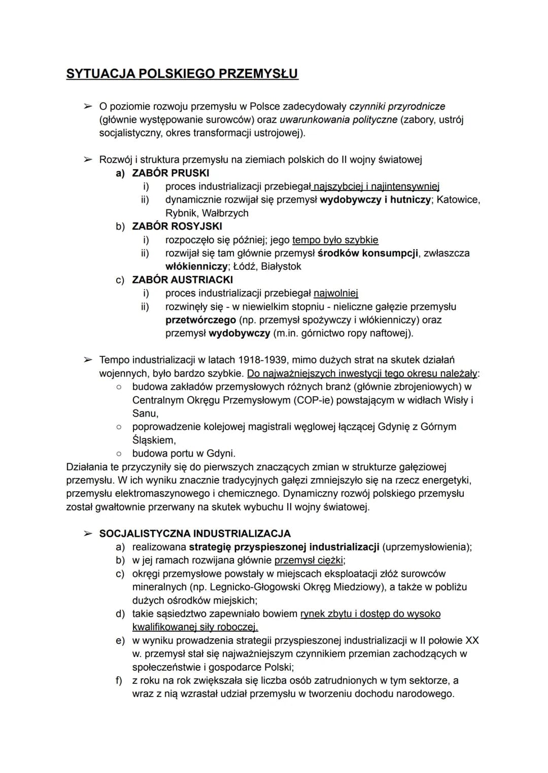 # SYTUACJA POLSKIEGO PRZEMYSŁU
➤ O poziomie rozwoju przemysłu w Polsce zadecydowały czynniki przyrodnicze
(głównie występowanie surowców) o