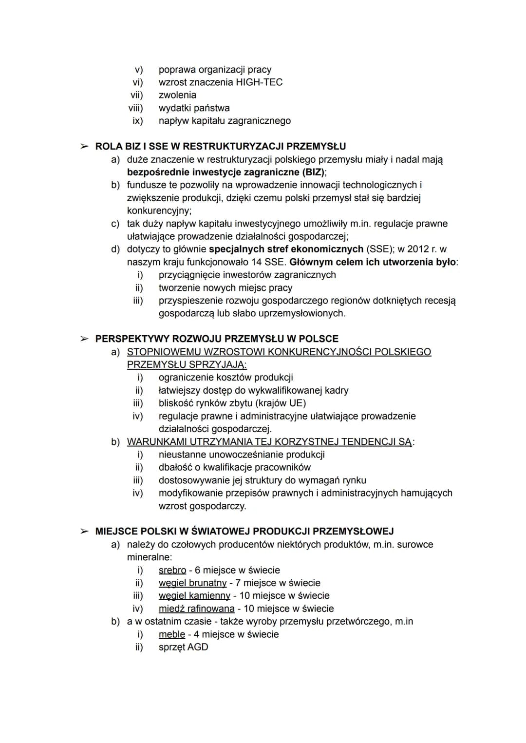 # SYTUACJA POLSKIEGO PRZEMYSŁU
➤ O poziomie rozwoju przemysłu w Polsce zadecydowały czynniki przyrodnicze
(głównie występowanie surowców) o
