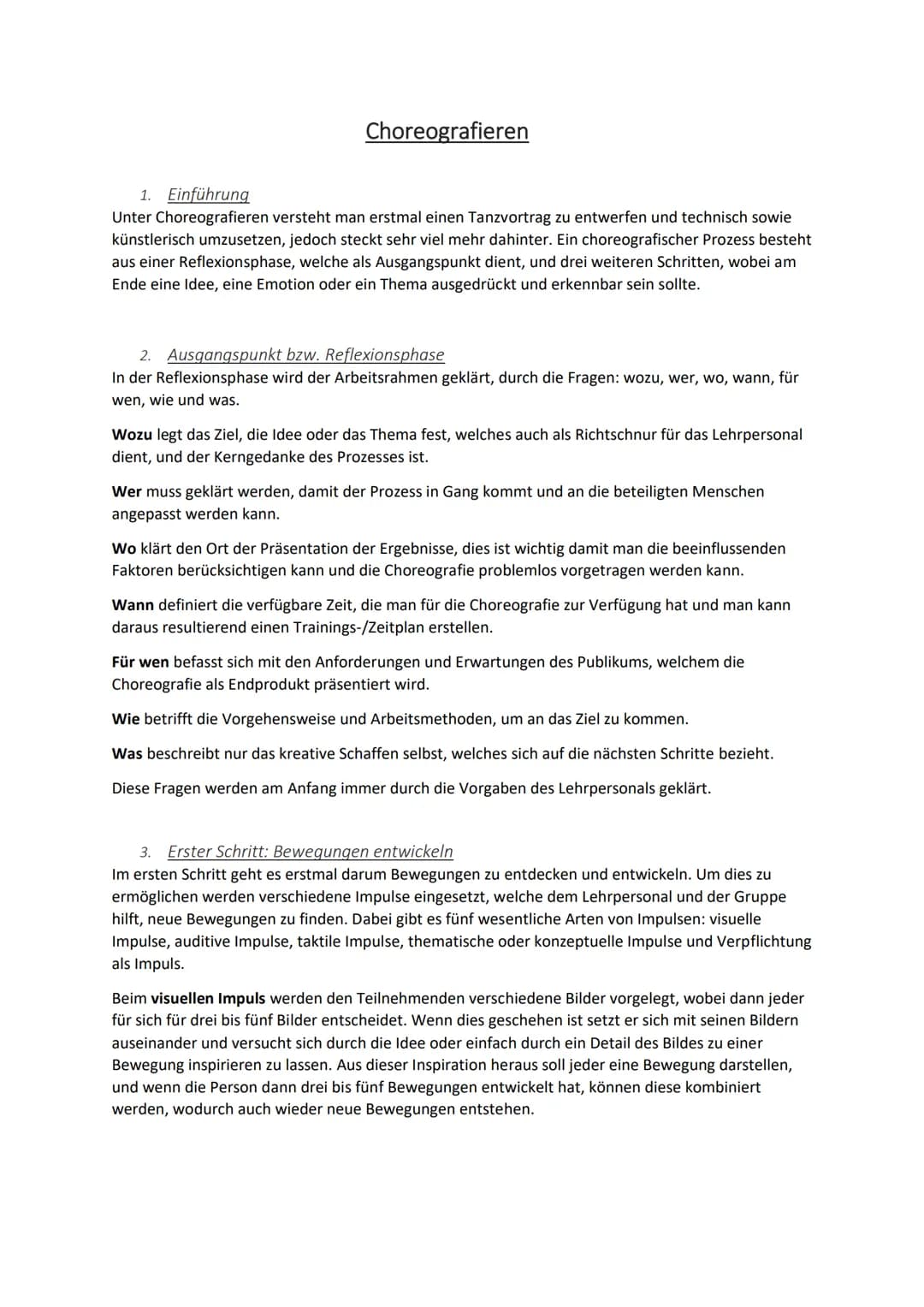 # Choreografieren
1. Einführung
Unter Choreografieren versteht man erstmal einen Tanzvortrag zu entwerfen und technisch sowie
künstlerisch