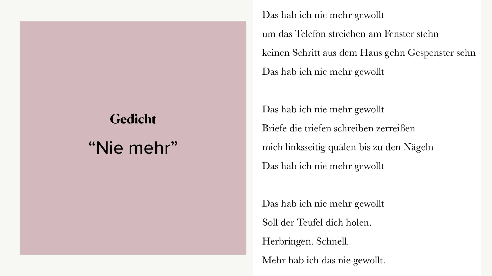 # Gedichtinterpretation
von dem Liebesgedicht “Nie mehr”
Von Anna Schepmann # Gliederung
* Gedicht
* Allgemeines
* Formale Aspekte