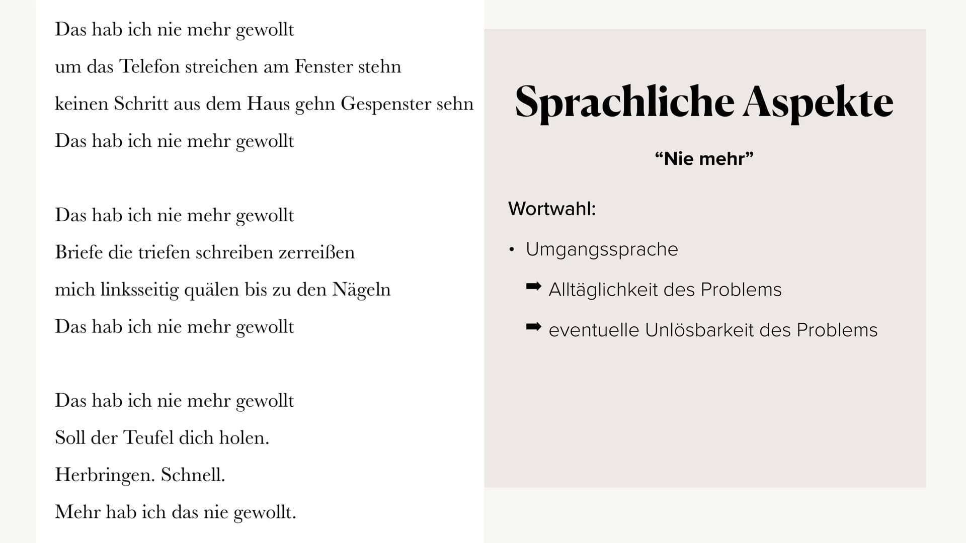 # Gedichtinterpretation
von dem Liebesgedicht “Nie mehr”
Von Anna Schepmann # Gliederung
* Gedicht
* Allgemeines
* Formale Aspekte