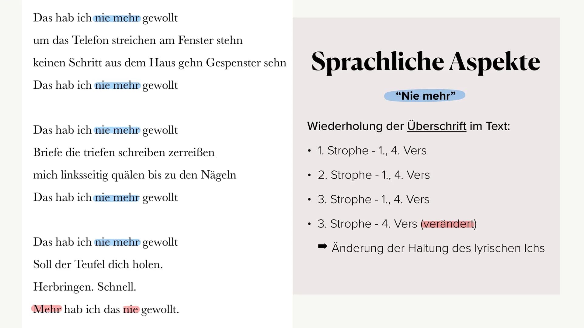 # Gedichtinterpretation
von dem Liebesgedicht “Nie mehr”
Von Anna Schepmann # Gliederung
* Gedicht
* Allgemeines
* Formale Aspekte