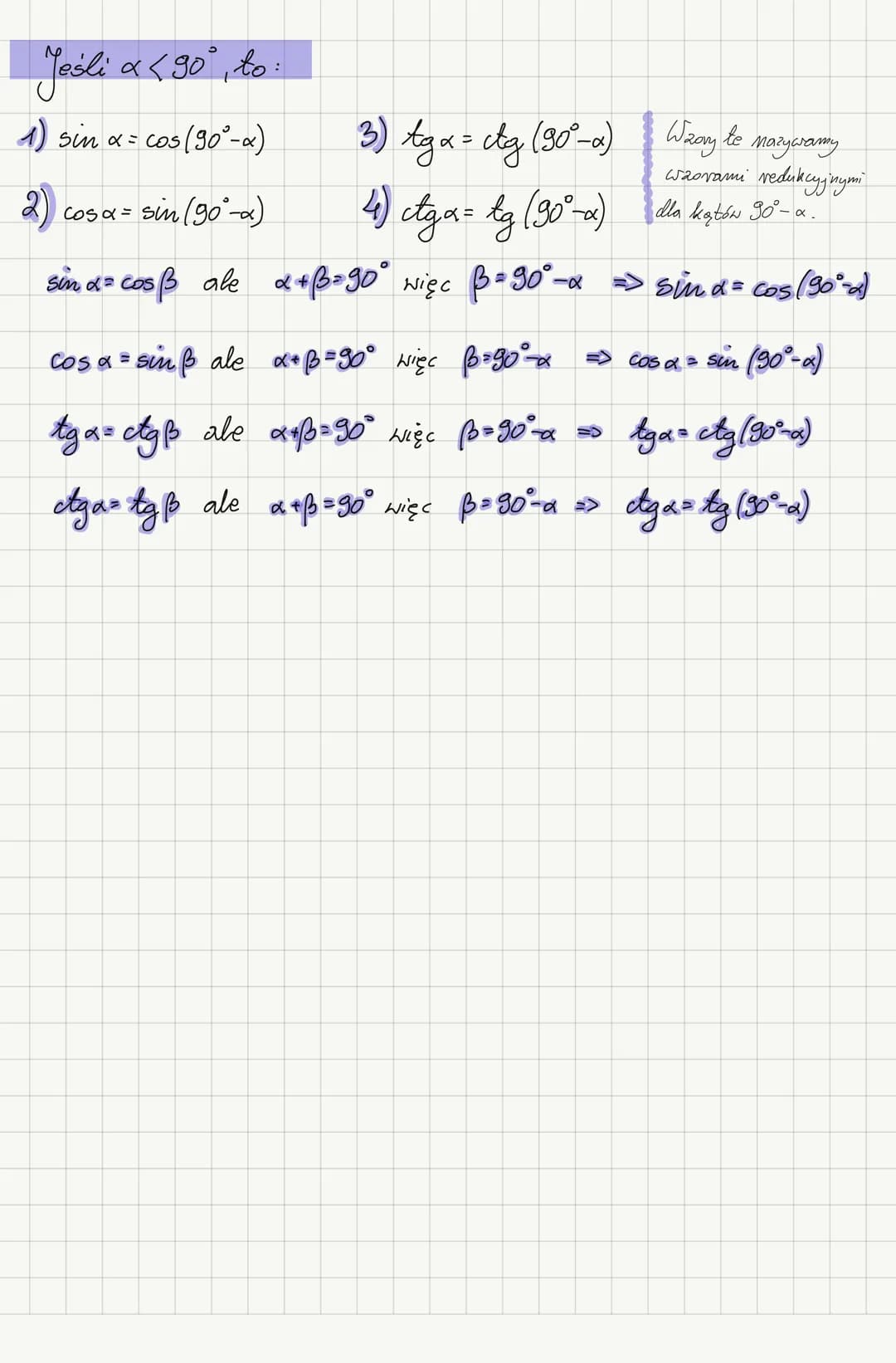 # TRYGONOMETRIA
kąta ostrego
Sinus $\alpha = \frac{b}{c}$ tangens $\alpha$= $\frac{b}{a}$
cosinus $\alpha$= $\frac{a}{c}$ cotangens $\alp