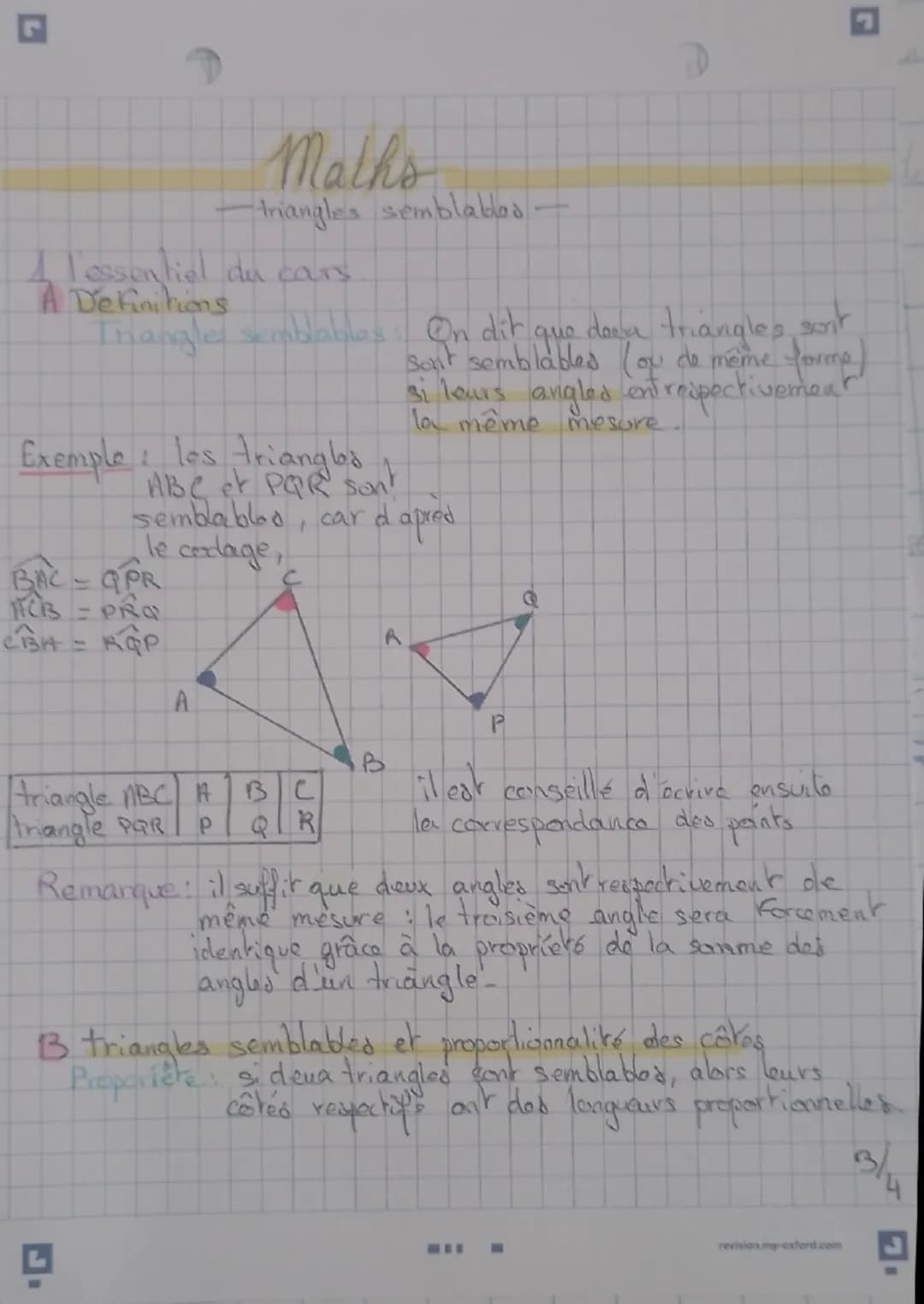 # Maths
- triangles égaux.
L'essentiel du cours.
Définitions
Trungle agawa: On dit que deux trangles sont égaux
:) si leurs 3 côtés cit
(is